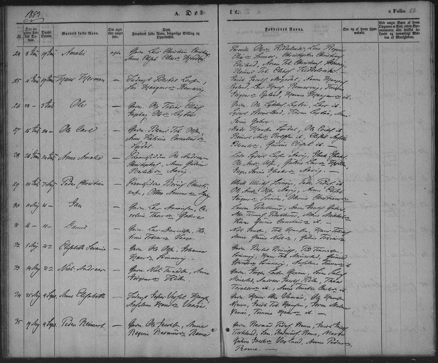 Sør-Audnedal sokneprestkontor, SAK/1111-0039/F/Fa/Faa/L0002: Parish register (official) no. A 2, 1848-1867, p. 22