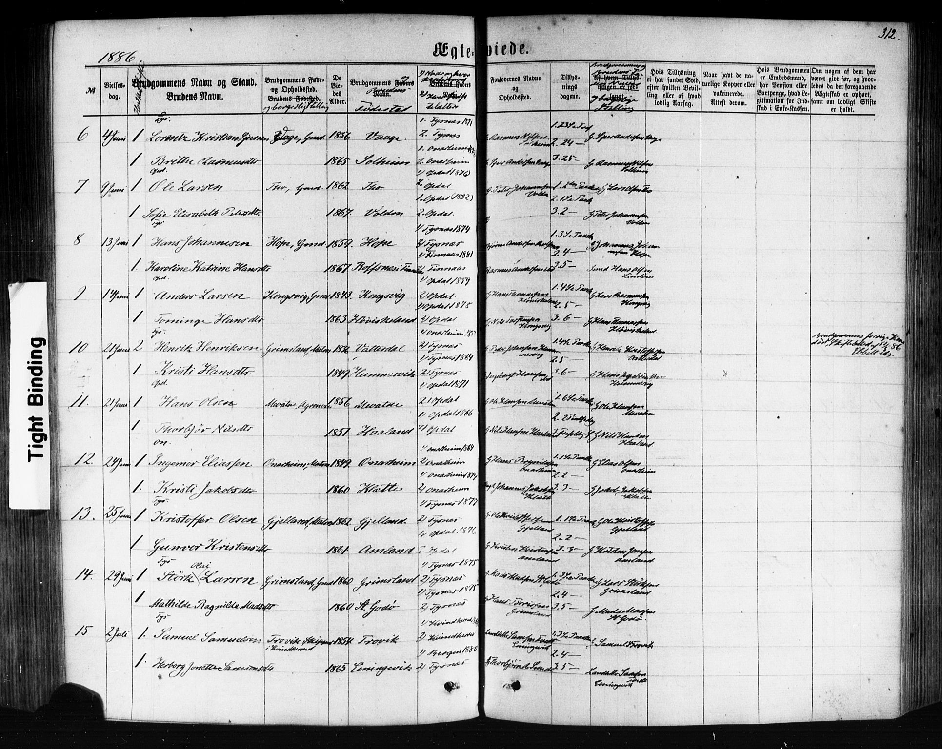 Tysnes sokneprestembete, AV/SAB-A-78601/H/Haa: Parish register (official) no. A 12, 1872-1886, p. 312