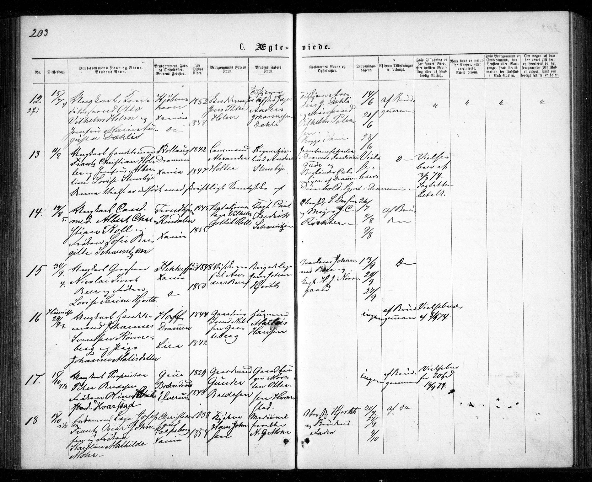 Garnisonsmenigheten Kirkebøker, SAO/A-10846/G/Ga/L0006: Parish register (copy) no. 6, 1860-1880, p. 203