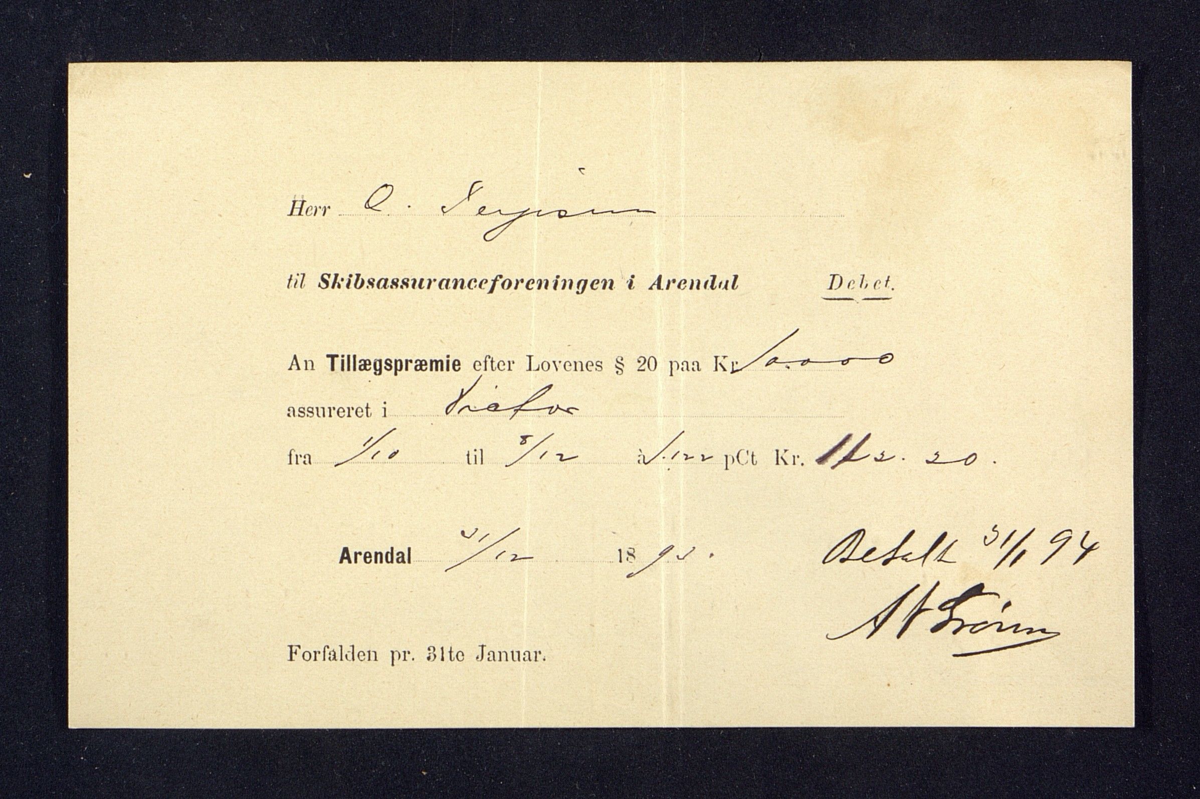 O. Terjesens rederi, AAKS/PA-2525/R/R02/L0001: Regnskapsbilag, 1884-1898