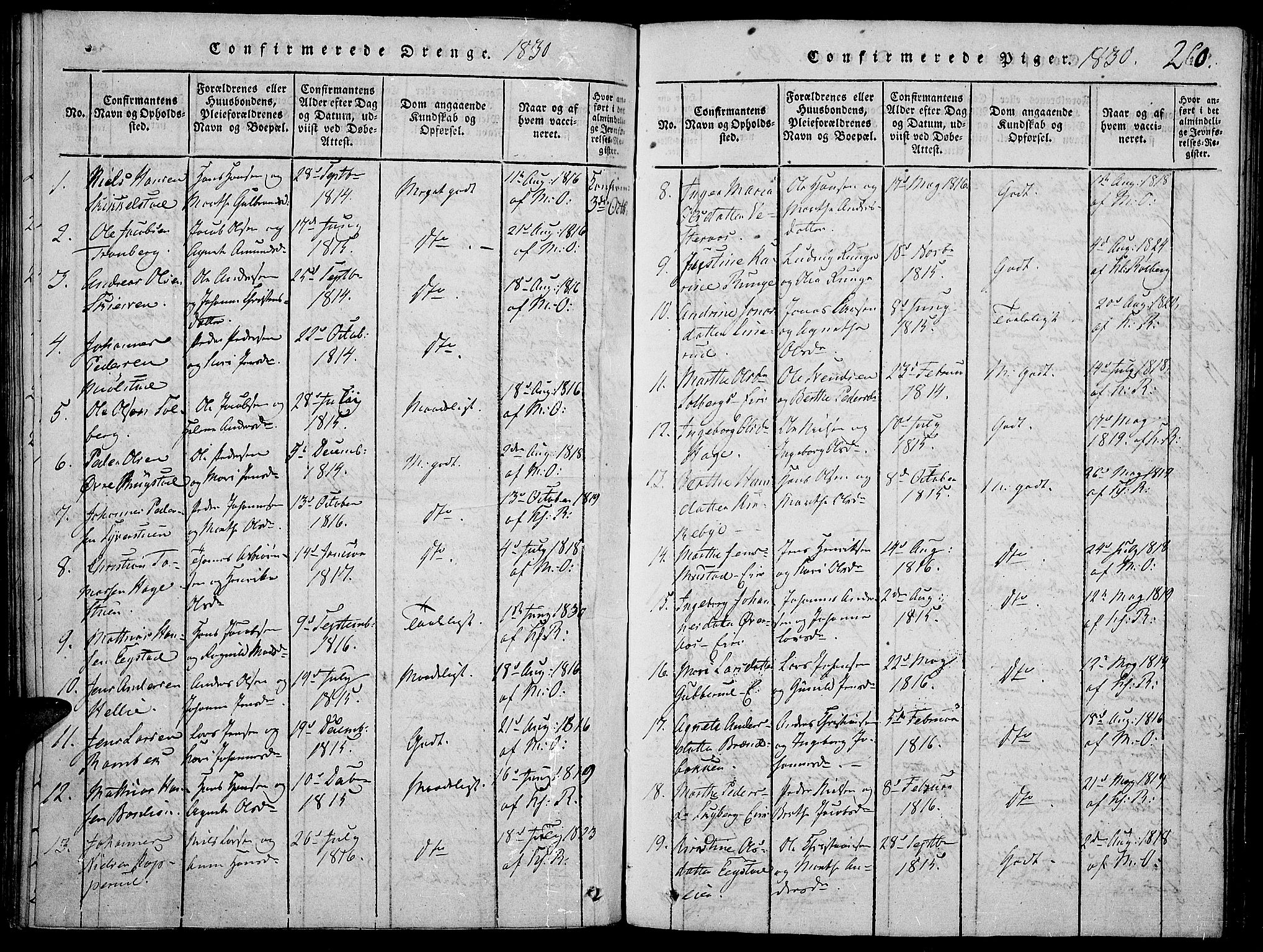 Vardal prestekontor, SAH/PREST-100/H/Ha/Haa/L0004: Parish register (official) no. 4, 1814-1831, p. 260