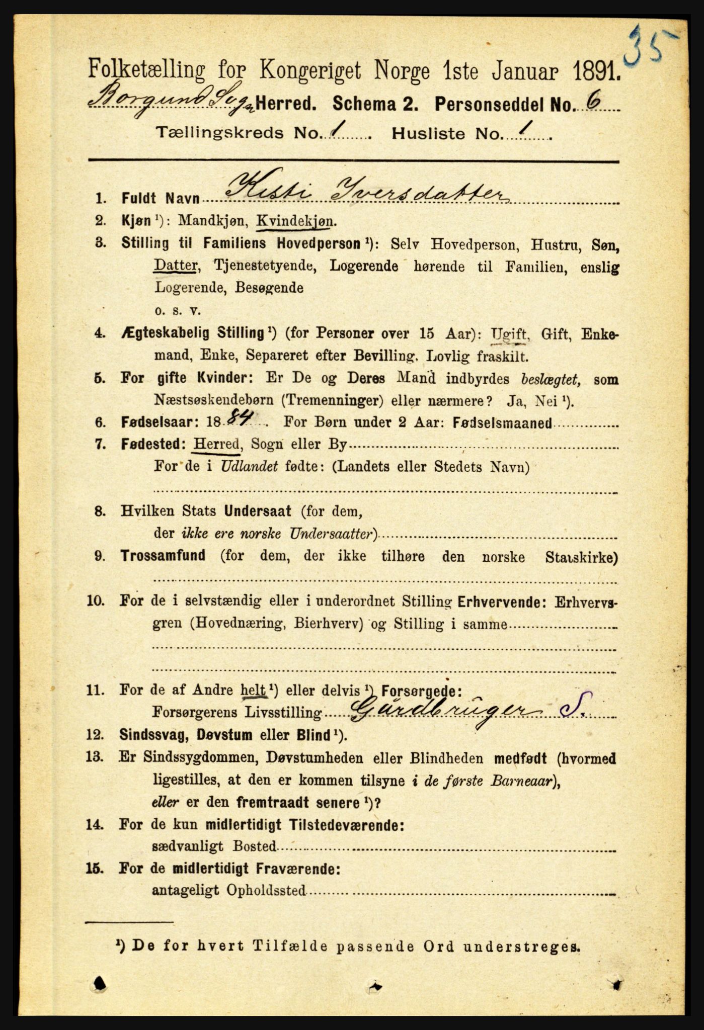 RA, 1891 census for 1423 Borgund, 1891, p. 58