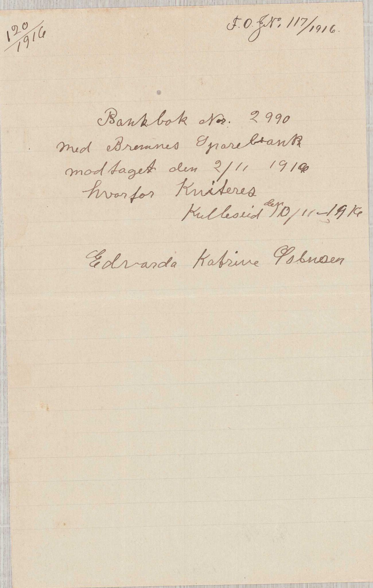 Finnaas kommune. Overformynderiet, IKAH/1218a-812/D/Da/Daa/L0003/0001: Kronologisk ordna korrespondanse / Kronologisk ordna korrespondanse, 1914-1916, p. 137