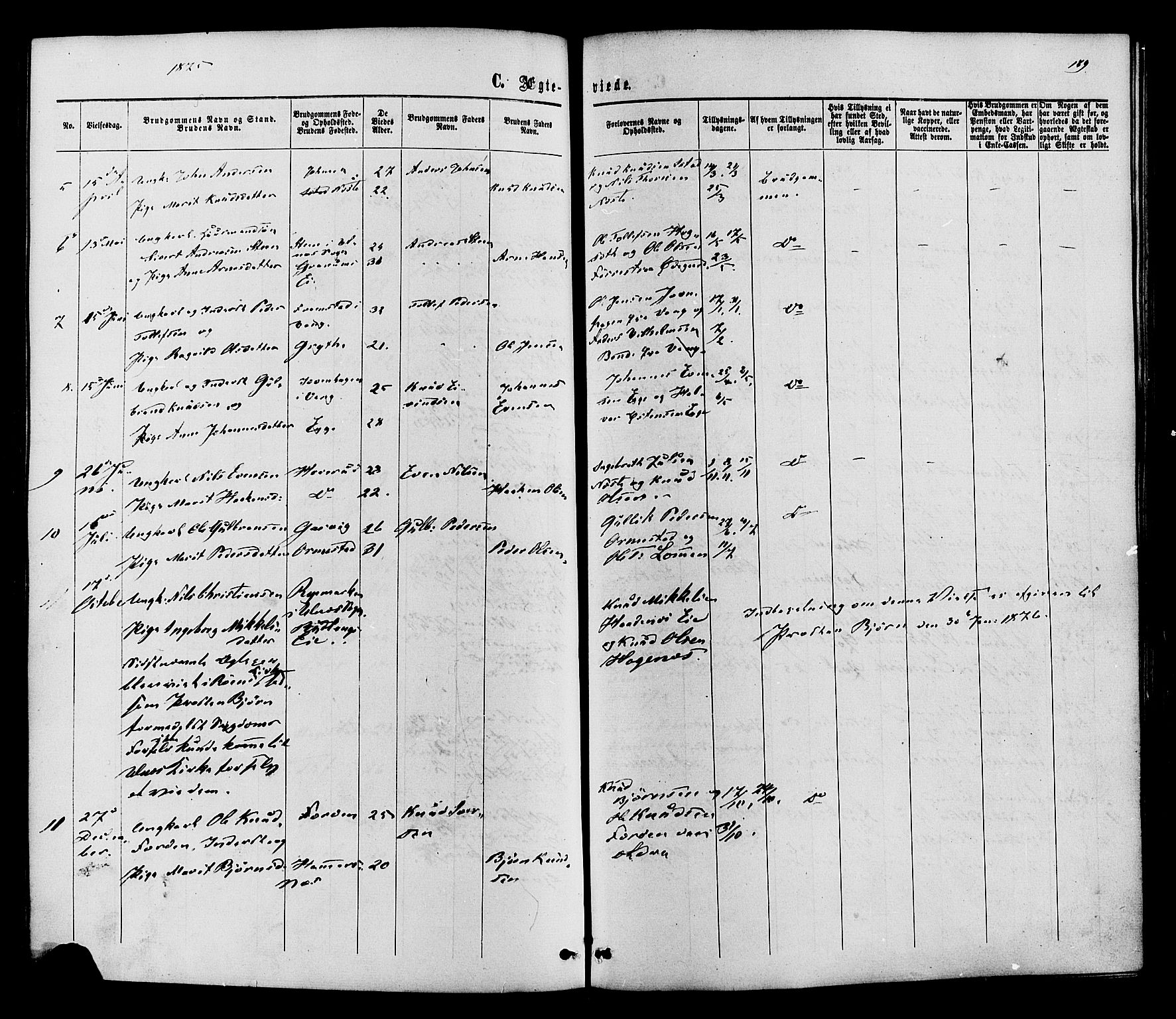 Vestre Slidre prestekontor, SAH/PREST-136/H/Ha/Haa/L0003: Parish register (official) no. 3, 1865-1880, p. 189