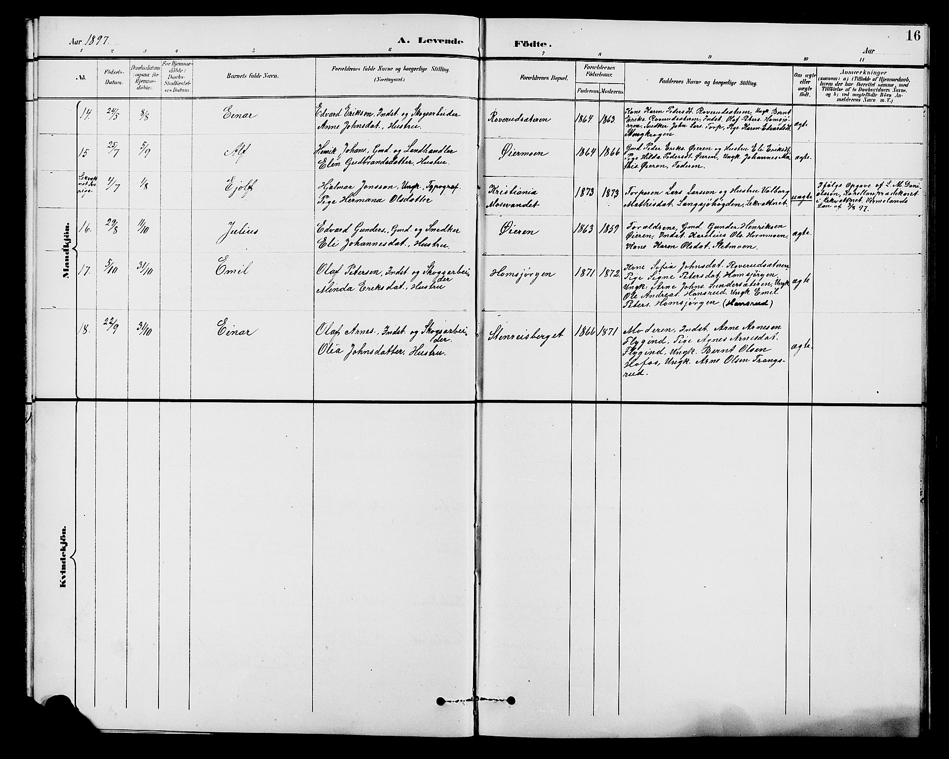 Brandval prestekontor, SAH/PREST-034/H/Ha/Hab/L0001: Parish register (copy) no. 1, 1895-1910, p. 16