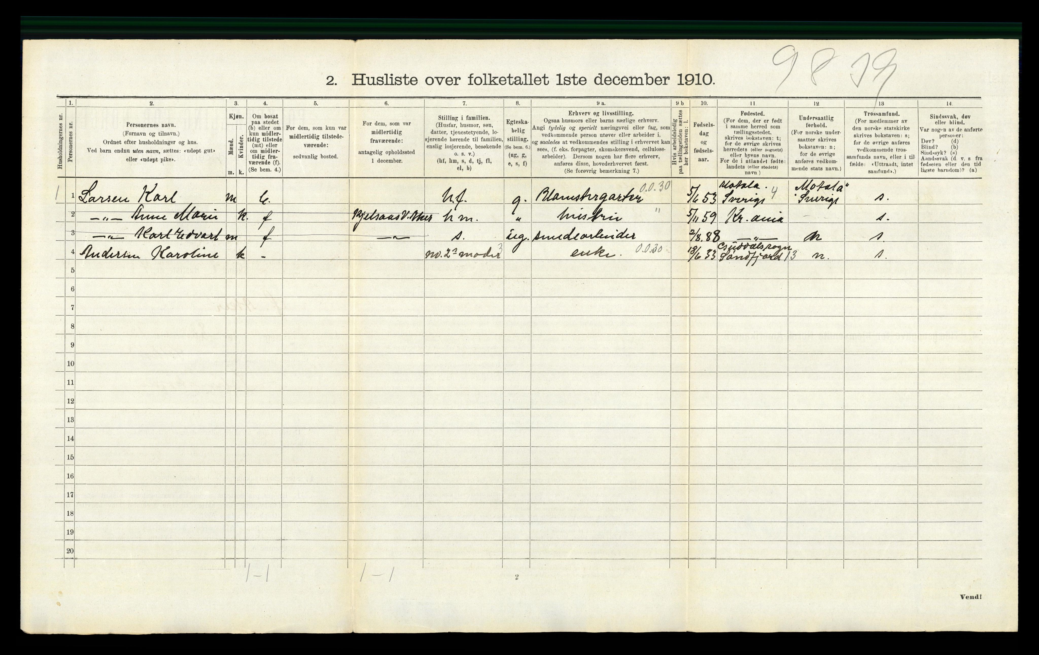 RA, 1910 census for Aker, 1910, p. 5888