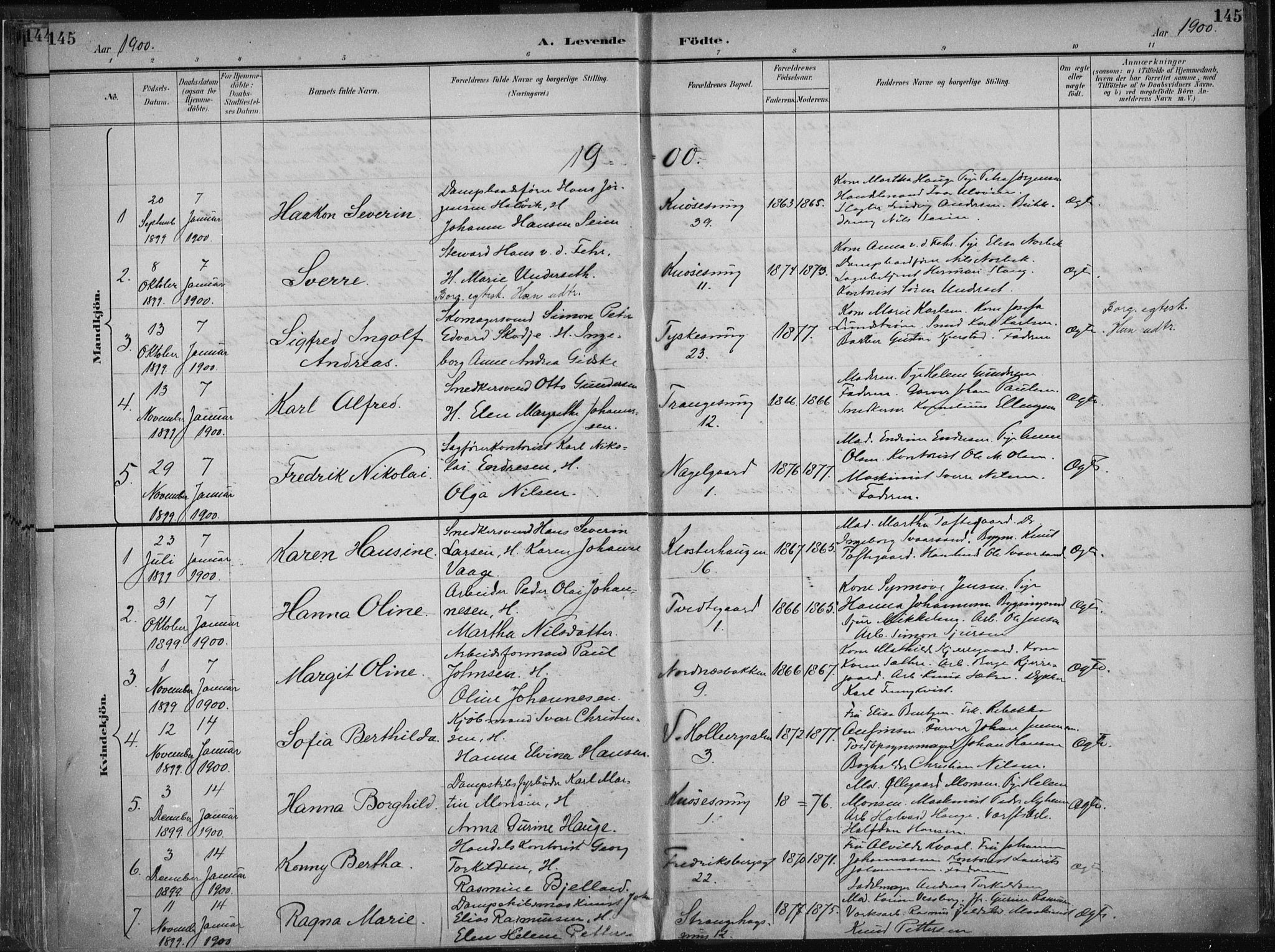 Nykirken Sokneprestembete, SAB/A-77101/H/Haa/L0018: Parish register (official) no. B 6, 1895-1903, p. 145