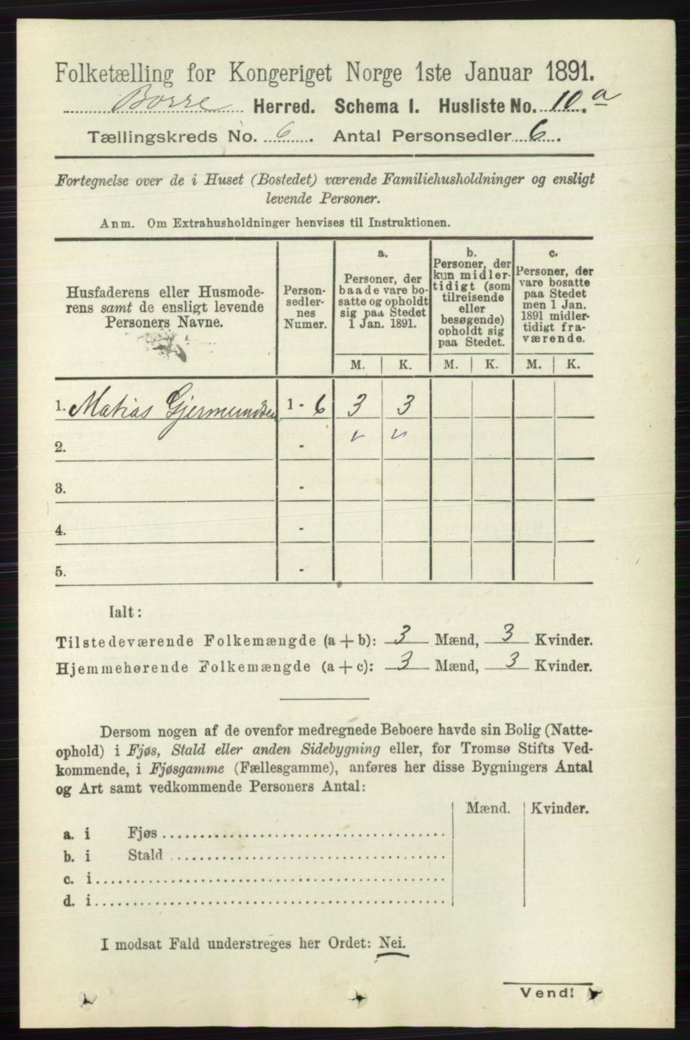 RA, 1891 census for 0717 Borre, 1891, p. 2542