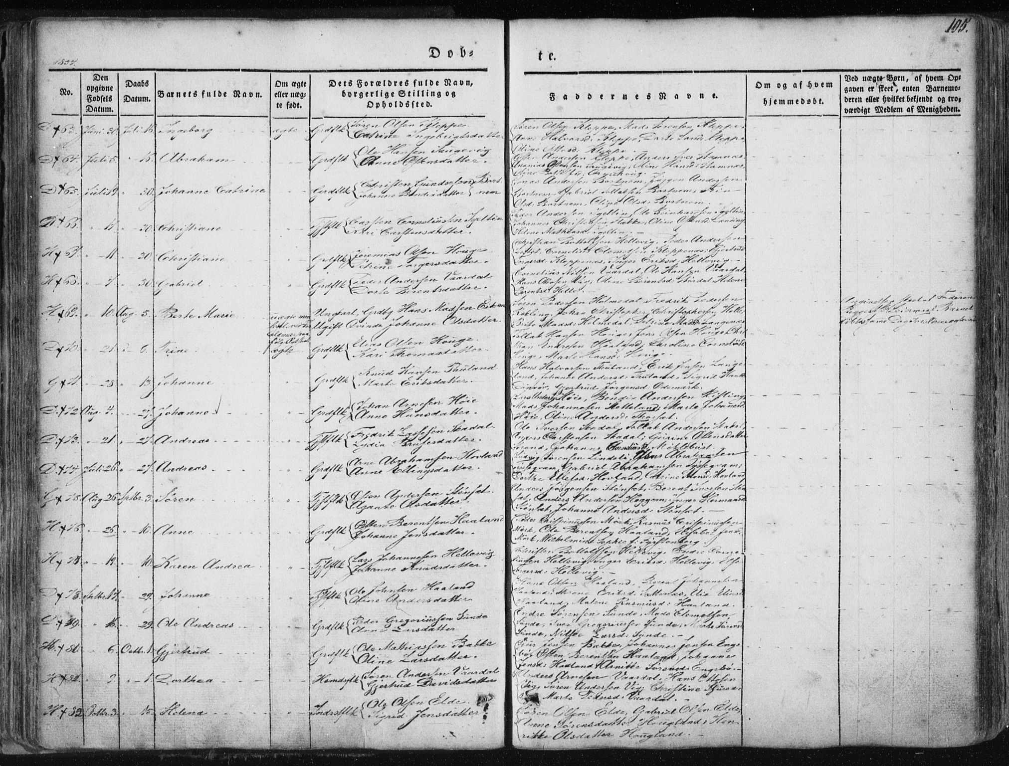 Fjaler sokneprestembete, SAB/A-79801/H/Haa/Haaa/L0006: Parish register (official) no. A 6, 1835-1884, p. 105