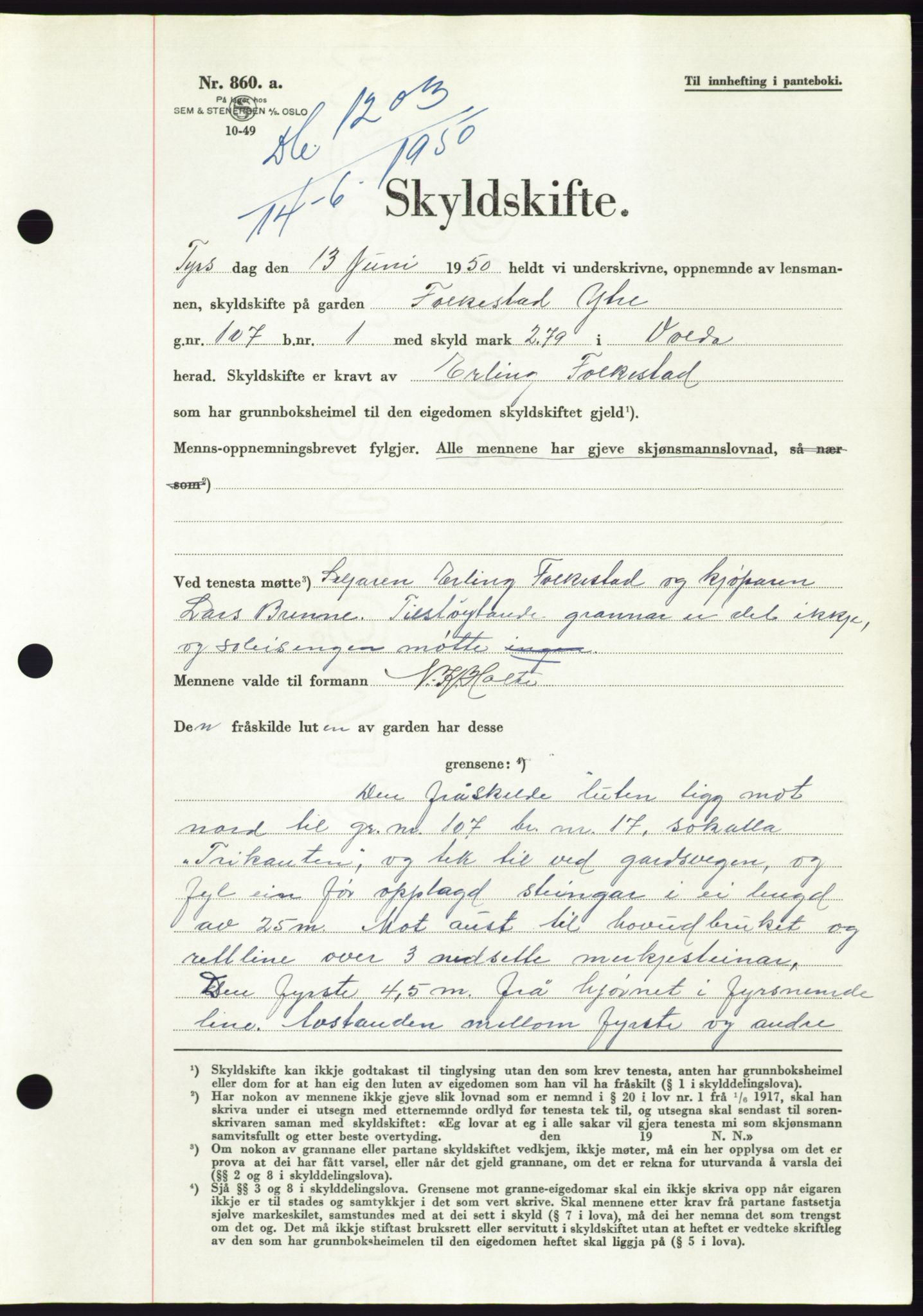 Søre Sunnmøre sorenskriveri, AV/SAT-A-4122/1/2/2C/L0087: Mortgage book no. 13A, 1950-1950, Diary no: : 1203/1950