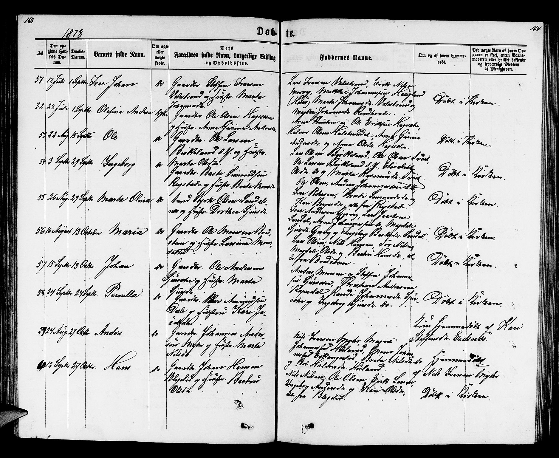 Hamre sokneprestembete, SAB/A-75501/H/Ha/Hab: Parish register (copy) no. B 2, 1863-1880, p. 163-164
