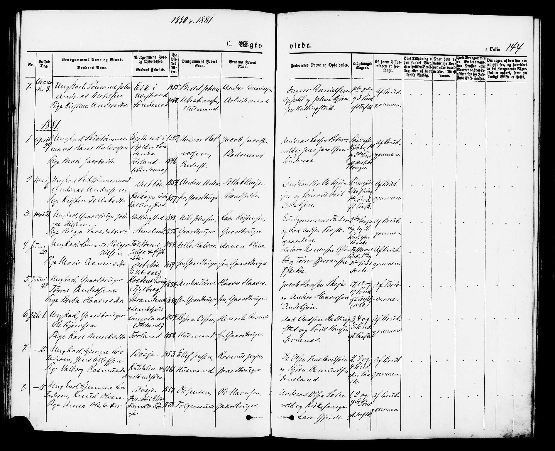 Vikedal sokneprestkontor, SAST/A-101840/01/IV: Parish register (official) no. A 7, 1868-1883, p. 144
