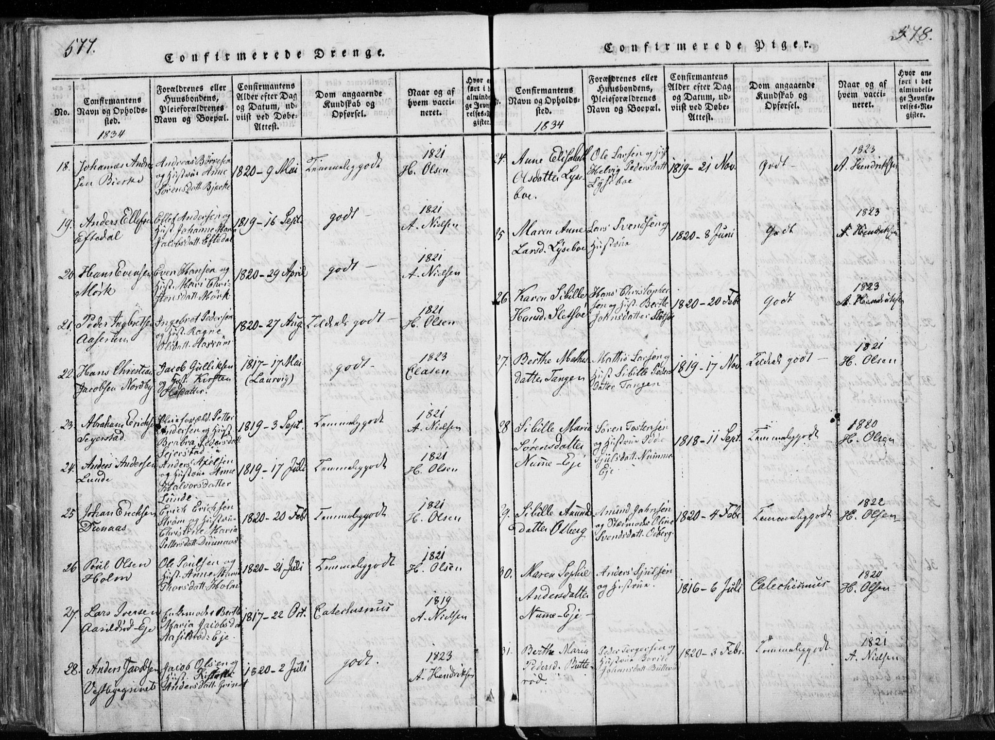 Hedrum kirkebøker, AV/SAKO-A-344/F/Fa/L0004: Parish register (official) no. I 4, 1817-1835, p. 577-578