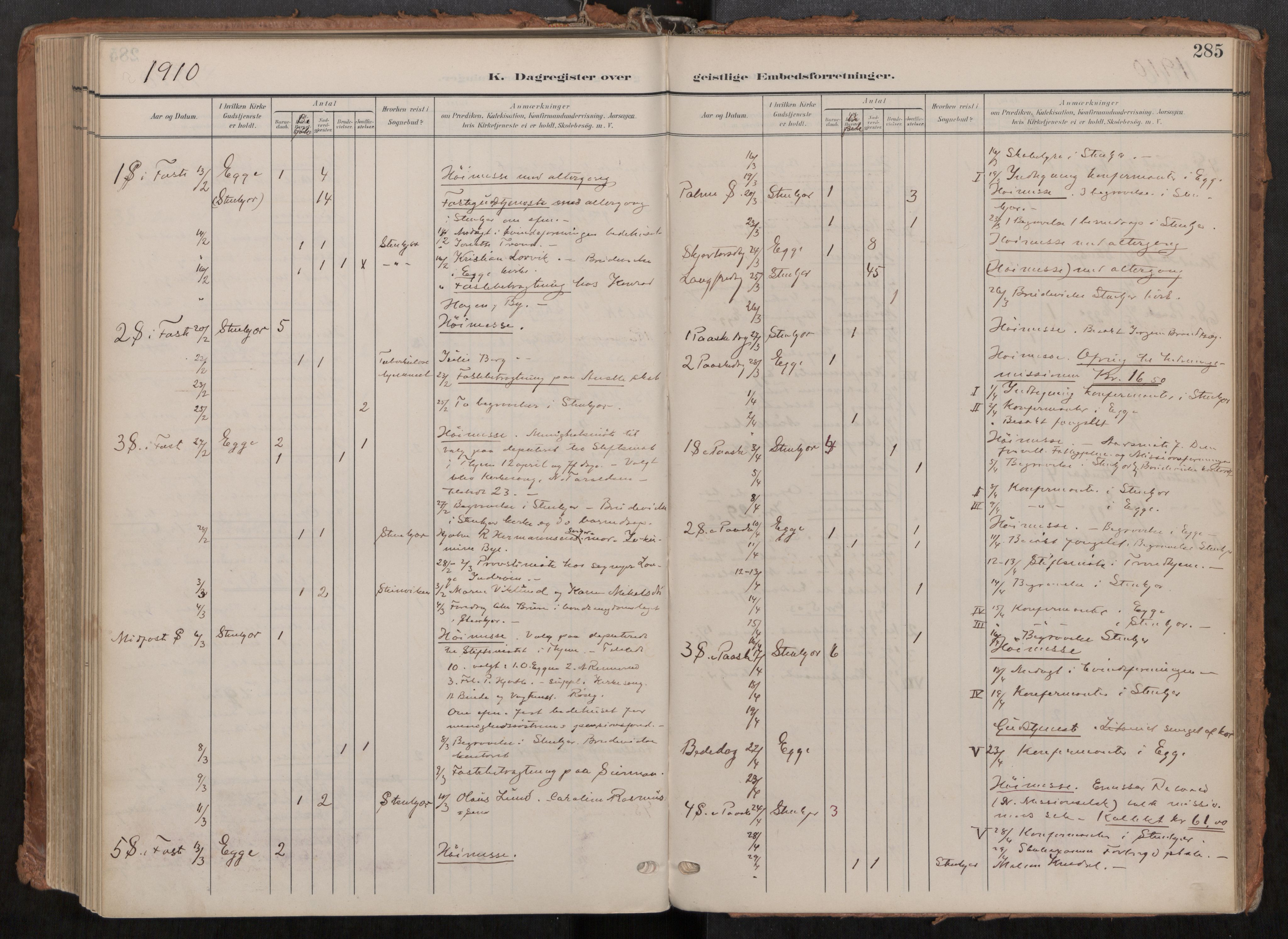 Steinkjer sokneprestkontor, AV/SAT-A-1541/01/H/Ha/Haa/L0001: Parish register (official) no. 1, 1904-1912, p. 285