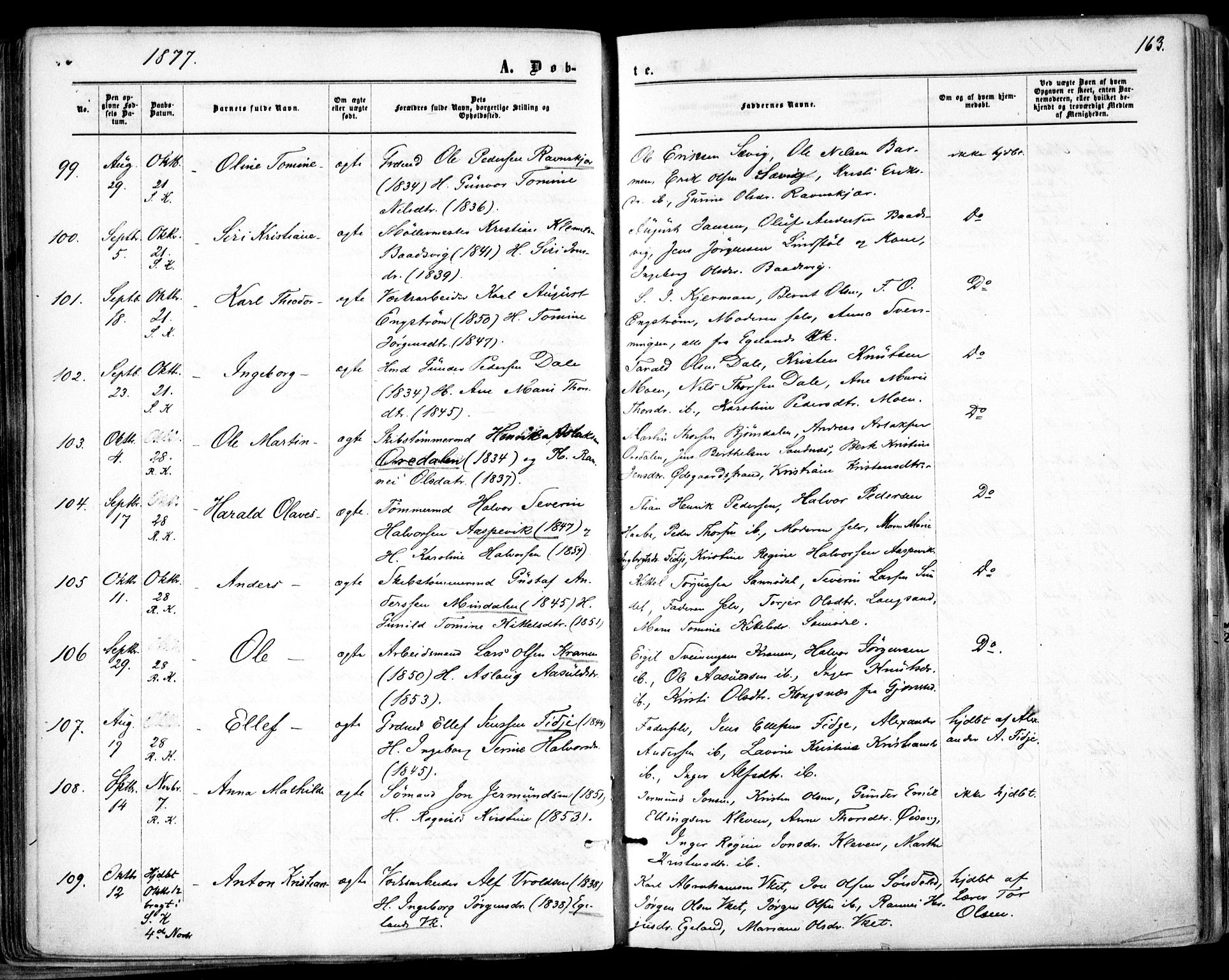 Søndeled sokneprestkontor, SAK/1111-0038/F/Fa/L0003: Parish register (official) no. A 3, 1861-1879, p. 163