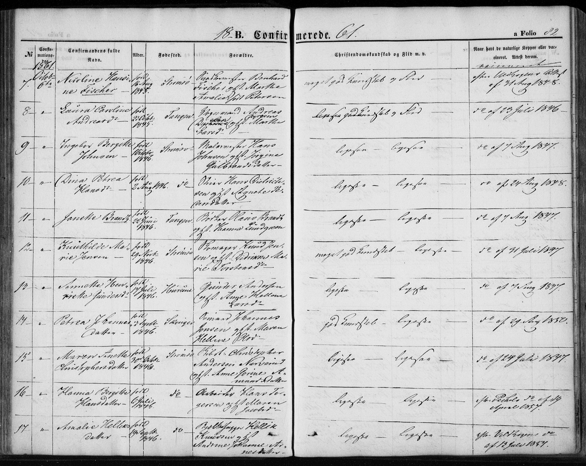 Strømsø kirkebøker, AV/SAKO-A-246/F/Fa/L0017: Parish register (official) no. I 17, 1848-1865, p. 82