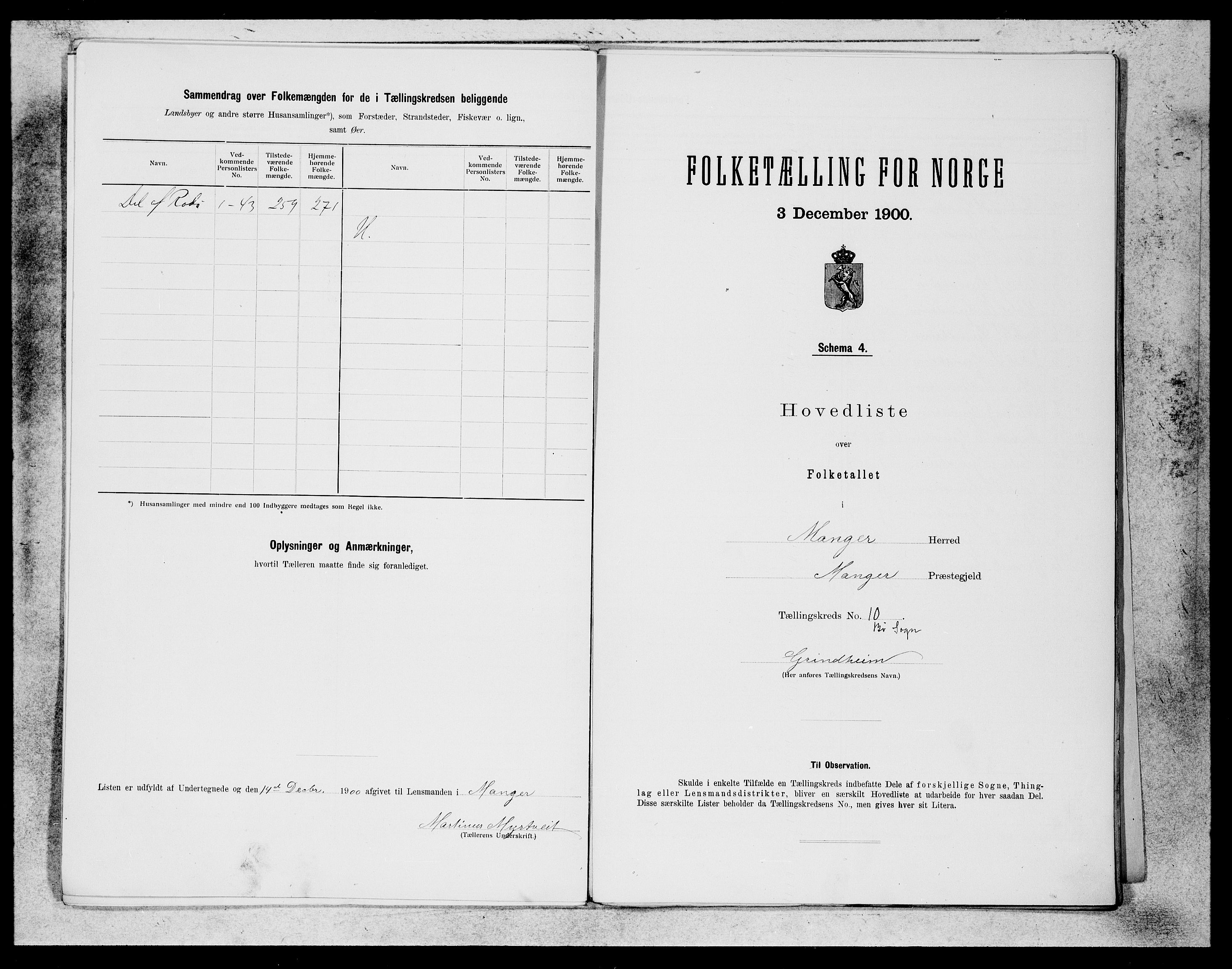 SAB, 1900 census for Manger, 1900, p. 19