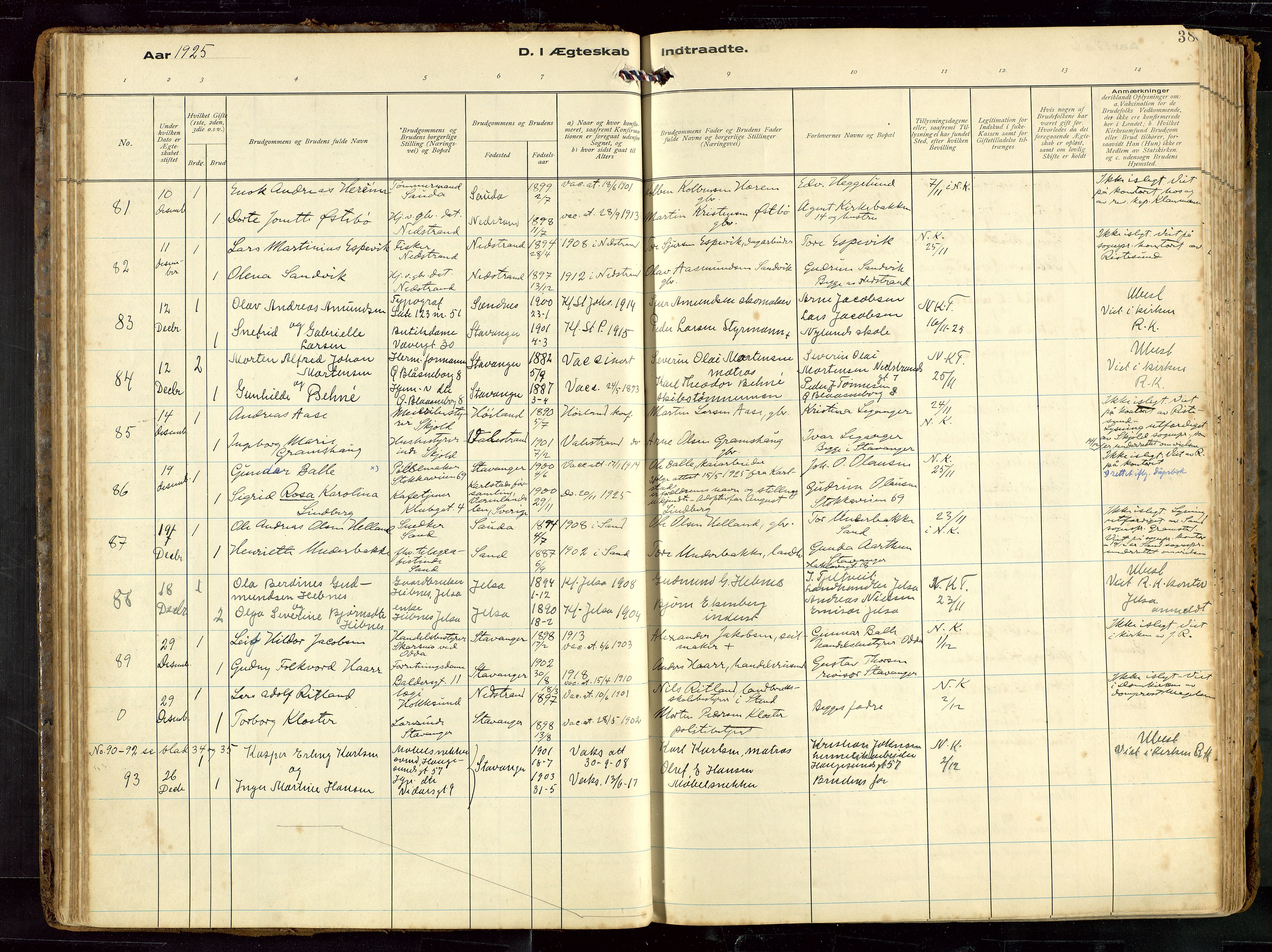 St. Petri sokneprestkontor, AV/SAST-A-101813/002/D/L0002: Parish register (official) no. A 27, 1921-1942, p. 38