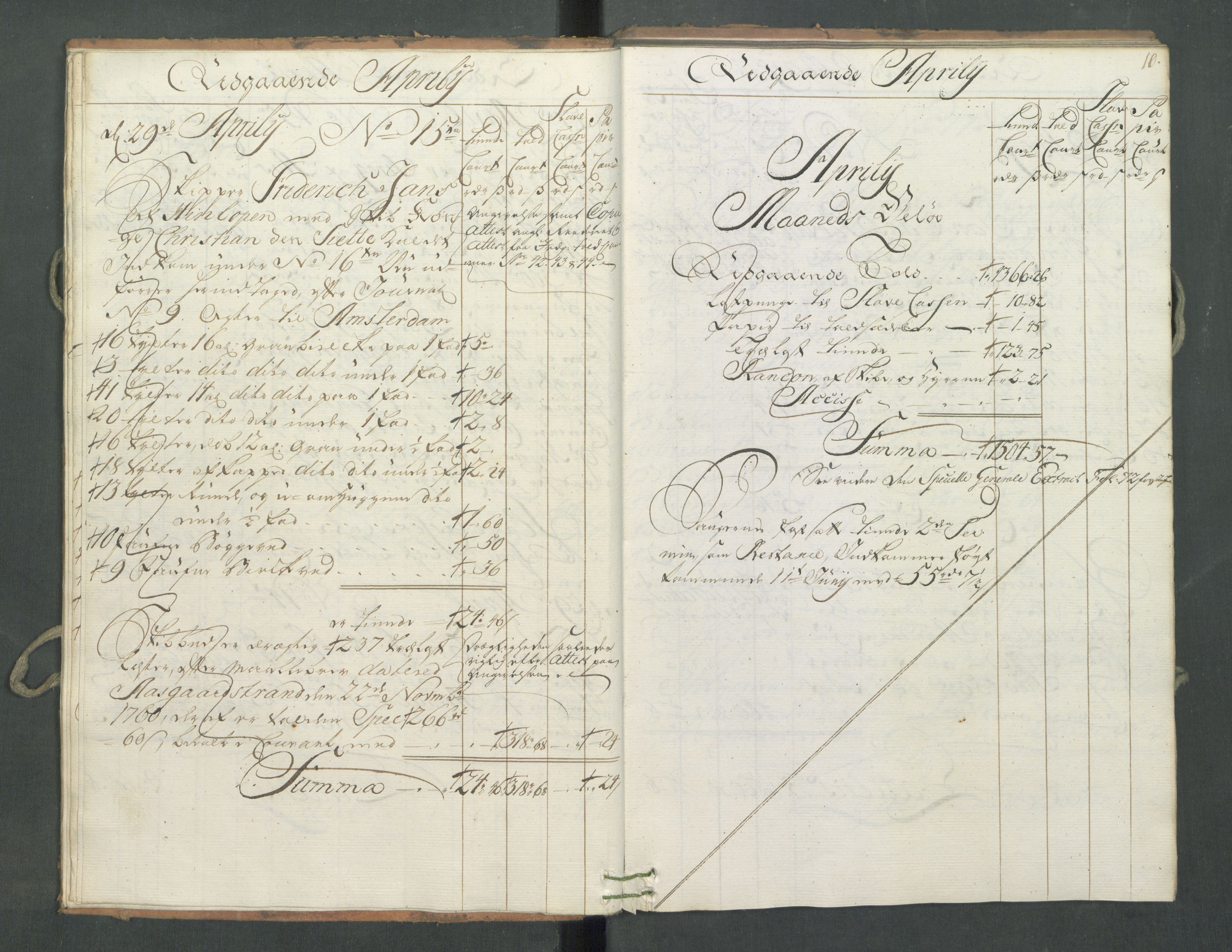 Generaltollkammeret, tollregnskaper, AV/RA-EA-5490/R09/L0034/0001: Tollregnskaper Holmestrand / Utgående hovedtollbok, 1762, p. 9b-10a