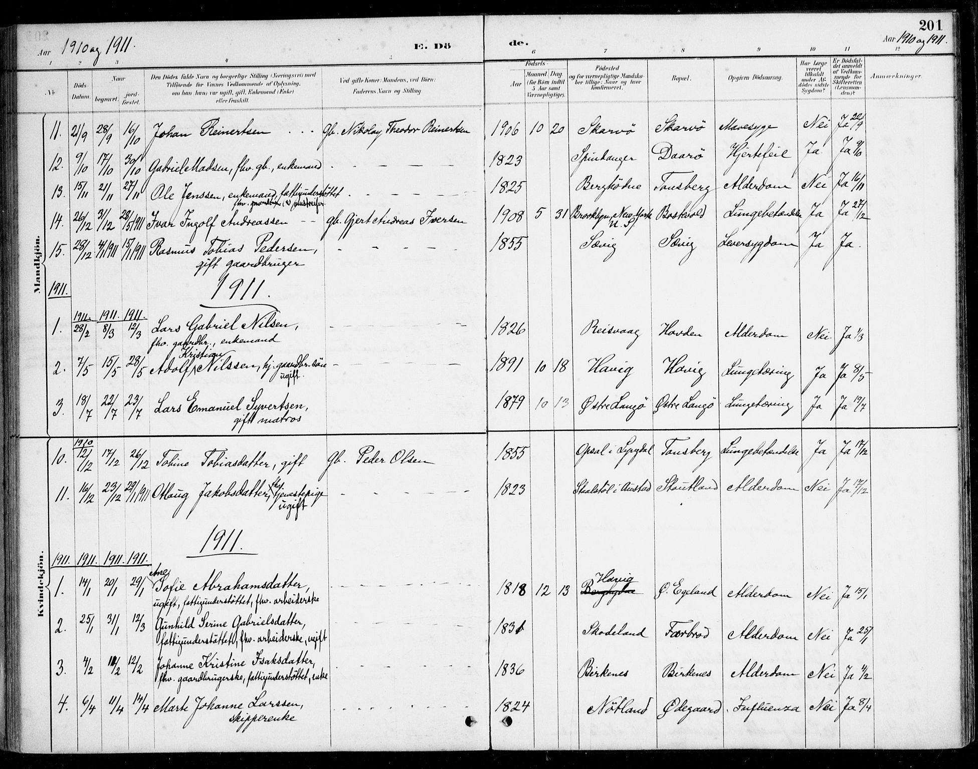 Herad sokneprestkontor, AV/SAK-1111-0018/F/Fa/Fab/L0005: Parish register (official) no. A 5, 1886-1913, p. 201