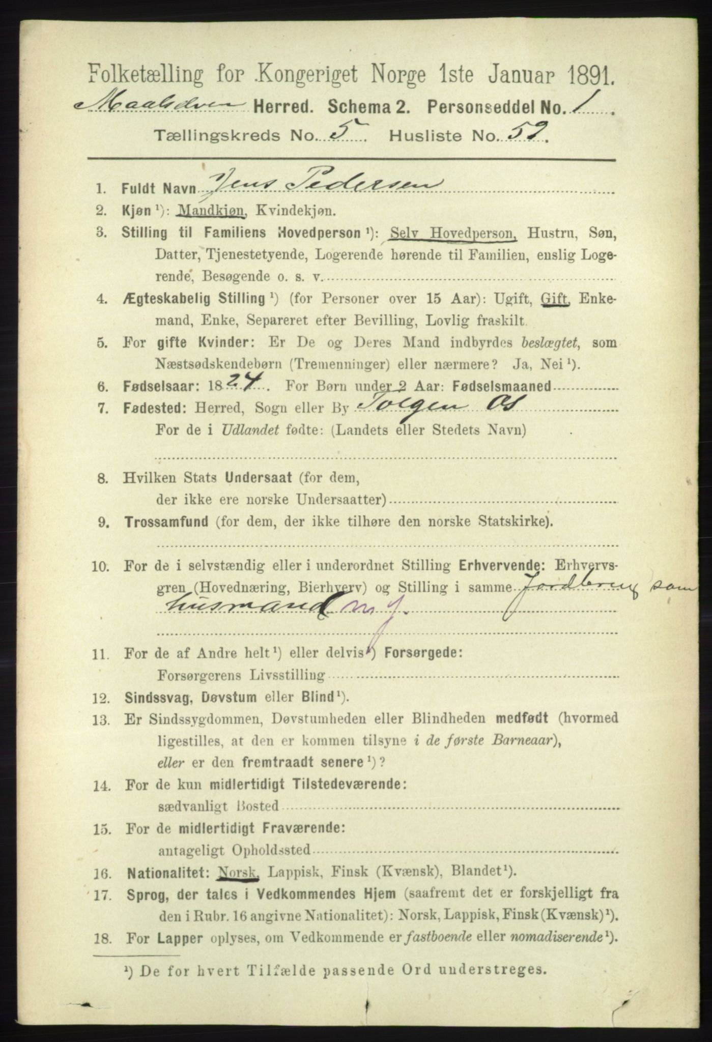 RA, 1891 census for 1924 Målselv, 1891, p. 2005