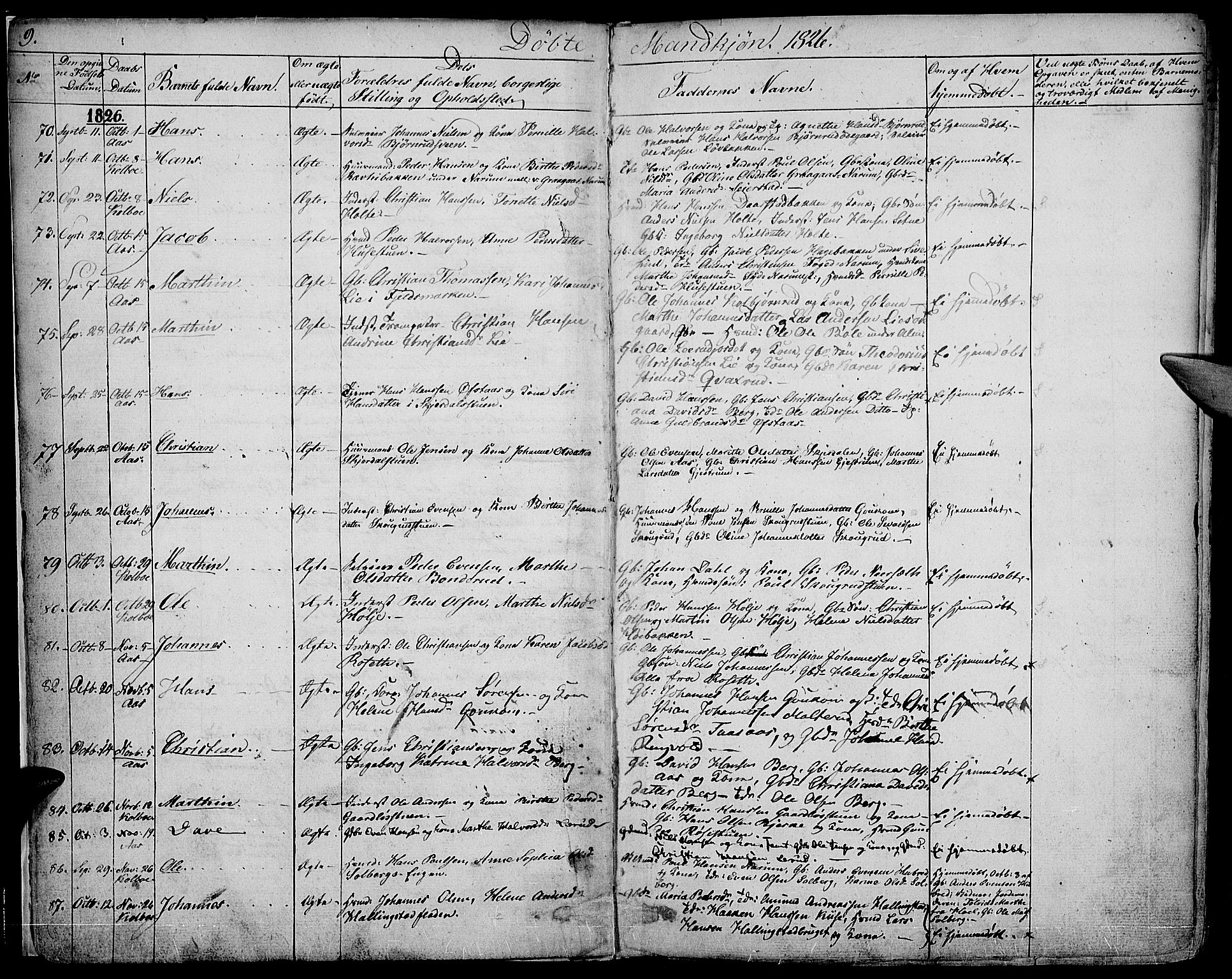 Vestre Toten prestekontor, AV/SAH-PREST-108/H/Ha/Haa/L0002: Parish register (official) no. 2, 1825-1837, p. 9