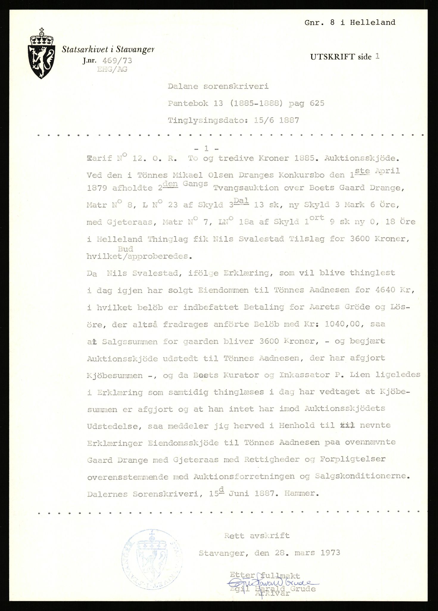 Statsarkivet i Stavanger, SAST/A-101971/03/Y/Yj/L0014: Avskrifter sortert etter gårdsnanv: Dalve - Dyrland, 1750-1930, p. 399