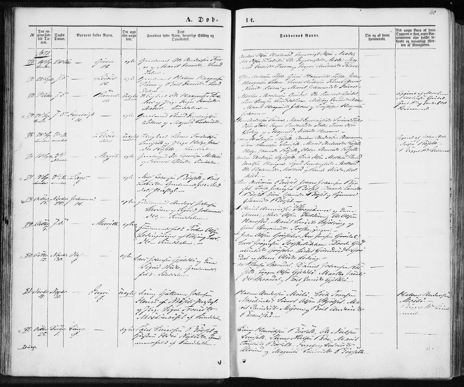 Ministerialprotokoller, klokkerbøker og fødselsregistre - Møre og Romsdal, SAT/A-1454/590/L1013: Parish register (official) no. 590A05, 1847-1877, p. 40