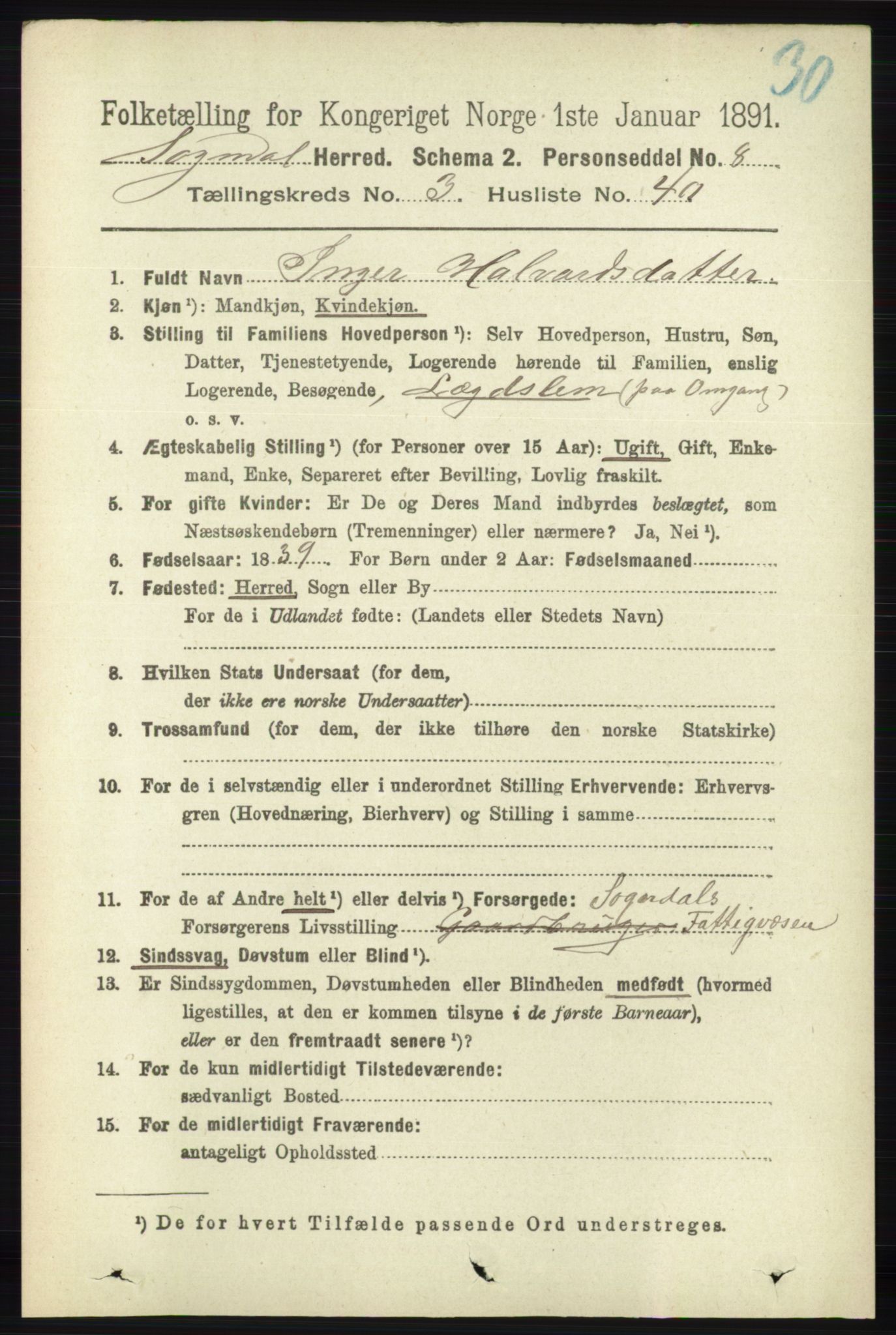 RA, 1891 census for 1111 Sokndal, 1891, p. 946