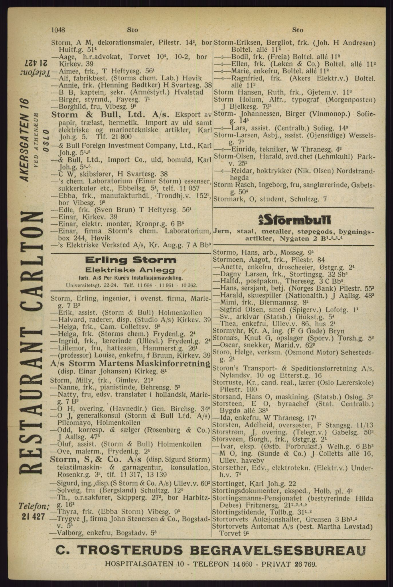 Kristiania/Oslo adressebok, PUBL/-, 1927, p. 1048