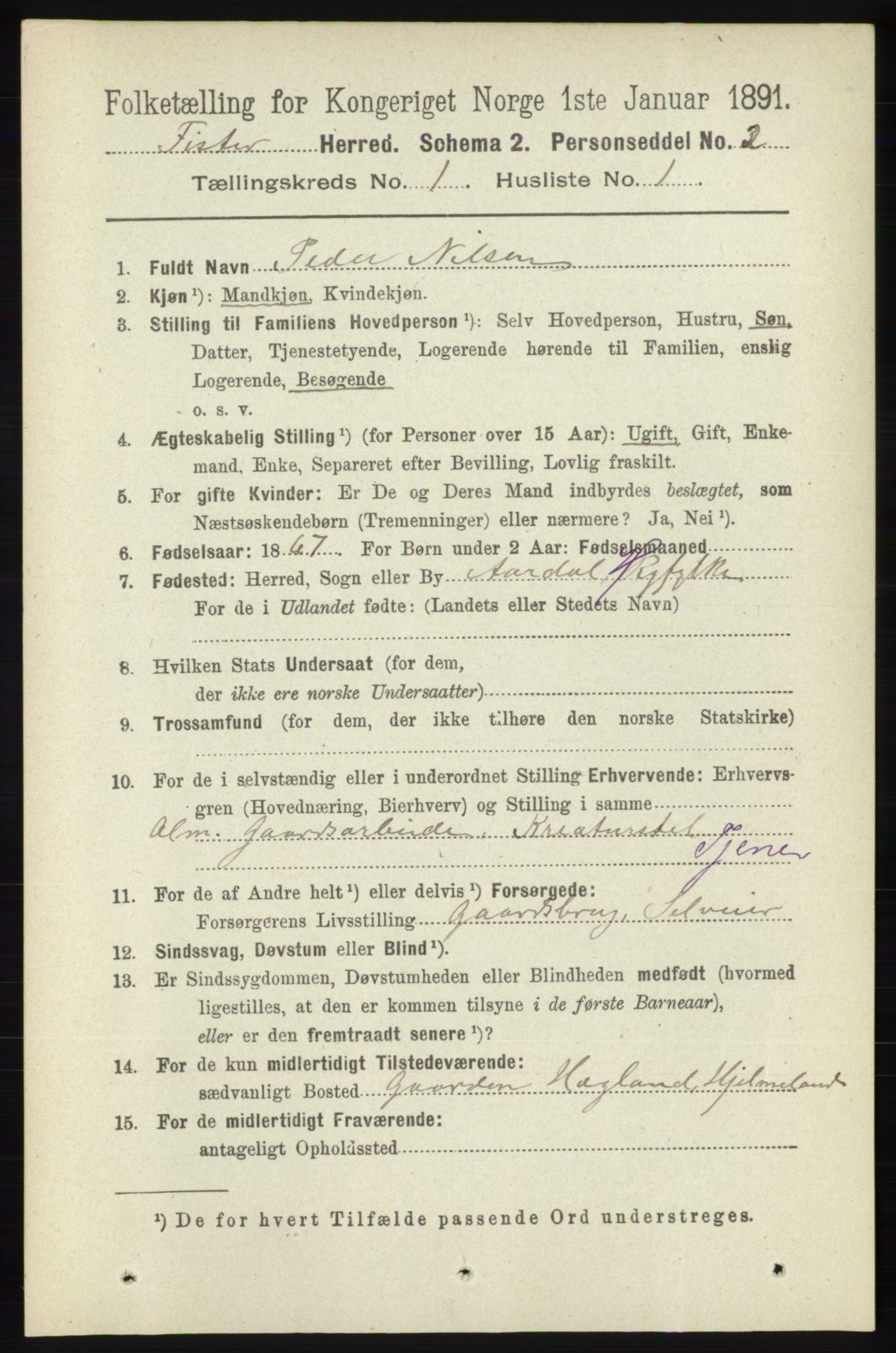 RA, 1891 census for 1132 Fister, 1891, p. 67