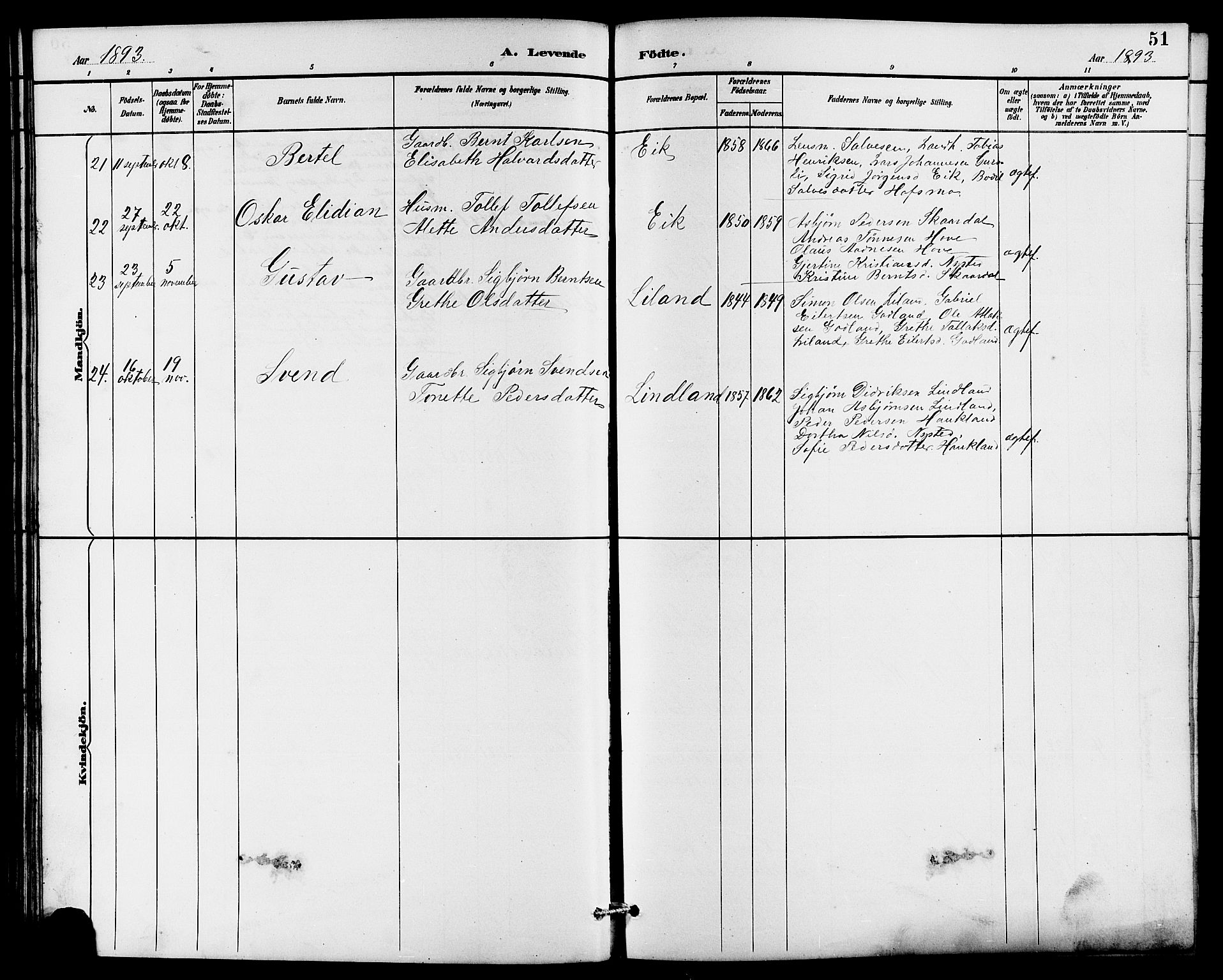 Lund sokneprestkontor, AV/SAST-A-101809/S07/L0006: Parish register (copy) no. B 6, 1885-1901, p. 51