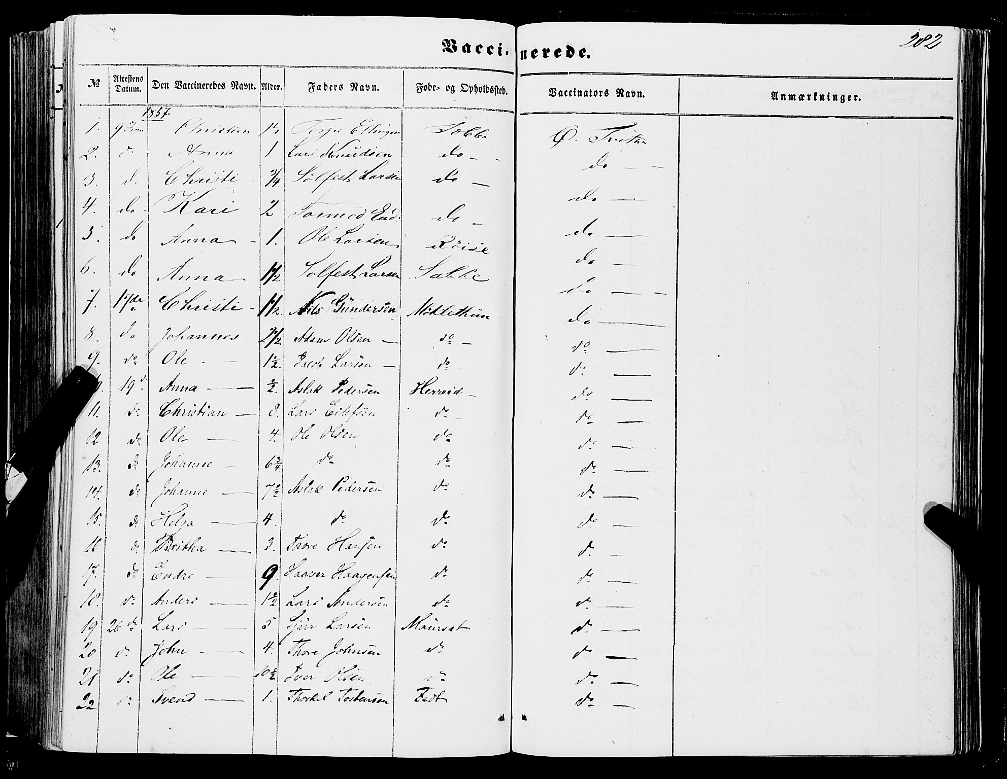 Ulvik sokneprestembete, SAB/A-78801/H/Haa: Parish register (official) no. A 13, 1853-1863, p. 282