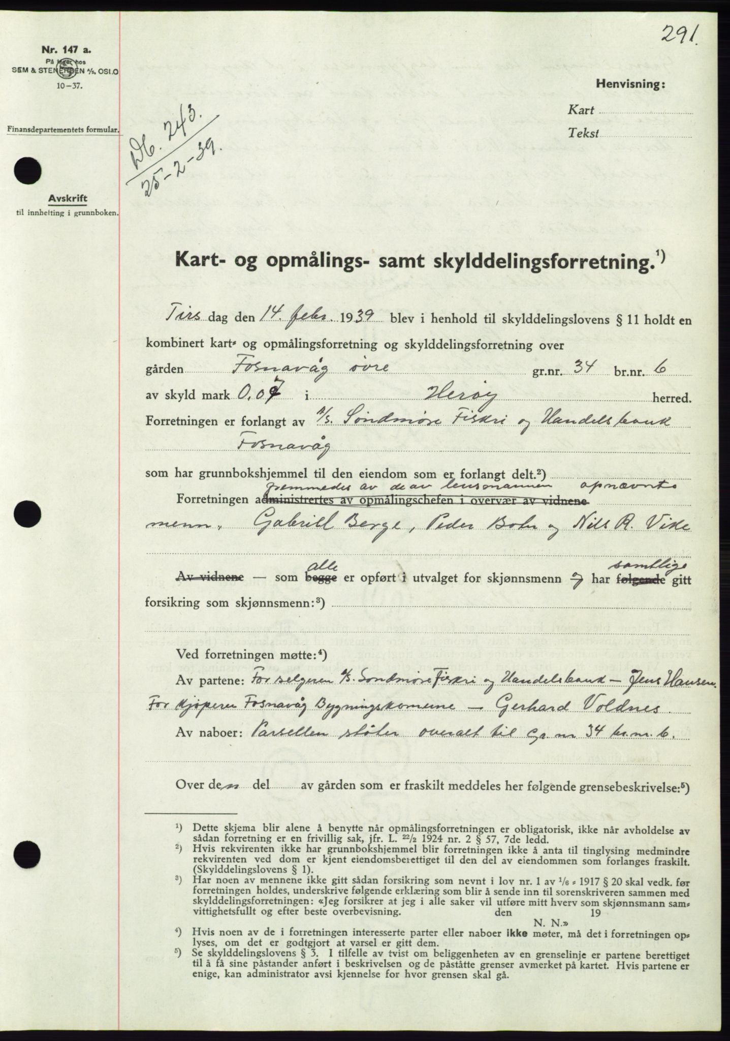 Søre Sunnmøre sorenskriveri, AV/SAT-A-4122/1/2/2C/L0067: Mortgage book no. 61, 1938-1939, Diary no: : 243/1939