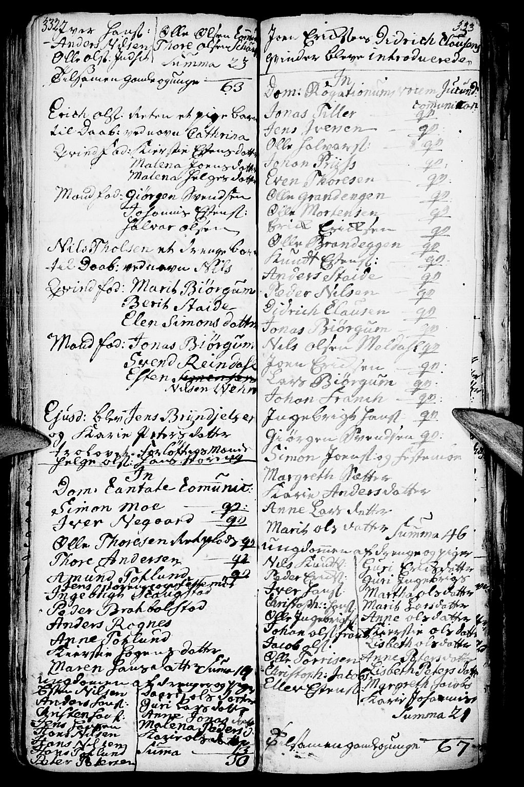Kvikne prestekontor, SAH/PREST-064/H/Ha/Haa/L0001: Parish register (official) no. 1, 1740-1756, p. 332-333