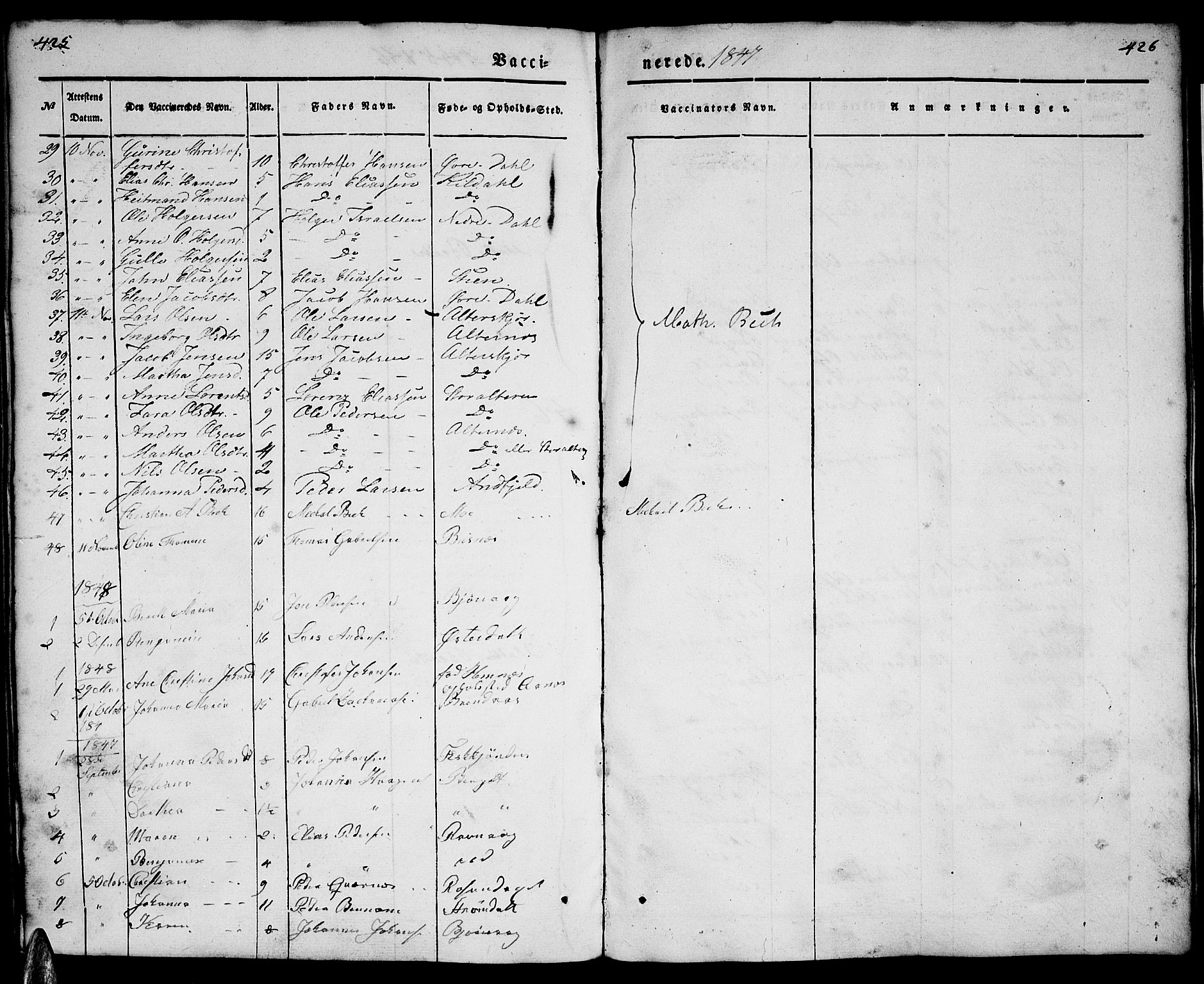 Ministerialprotokoller, klokkerbøker og fødselsregistre - Nordland, AV/SAT-A-1459/827/L0413: Parish register (copy) no. 827C02, 1842-1852, p. 425-426