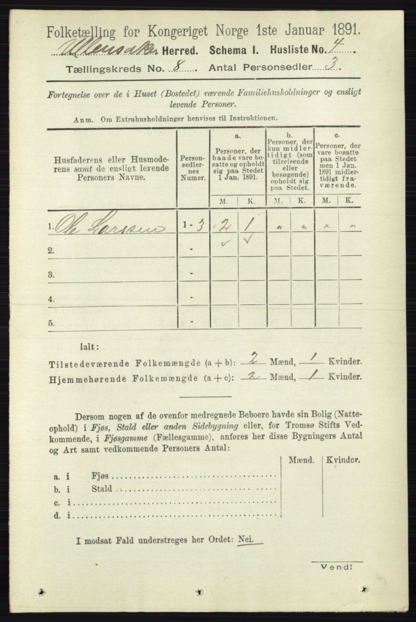 RA, 1891 census for 0235 Ullensaker, 1891, p. 3466