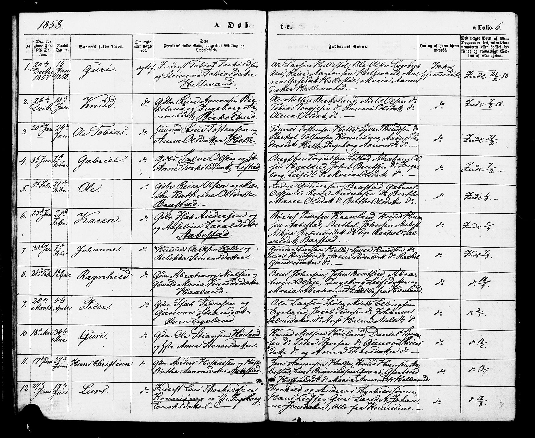 Nord-Audnedal sokneprestkontor, AV/SAK-1111-0032/F/Fa/Faa/L0002: Parish register (official) no. A 2, 1857-1882, p. 6