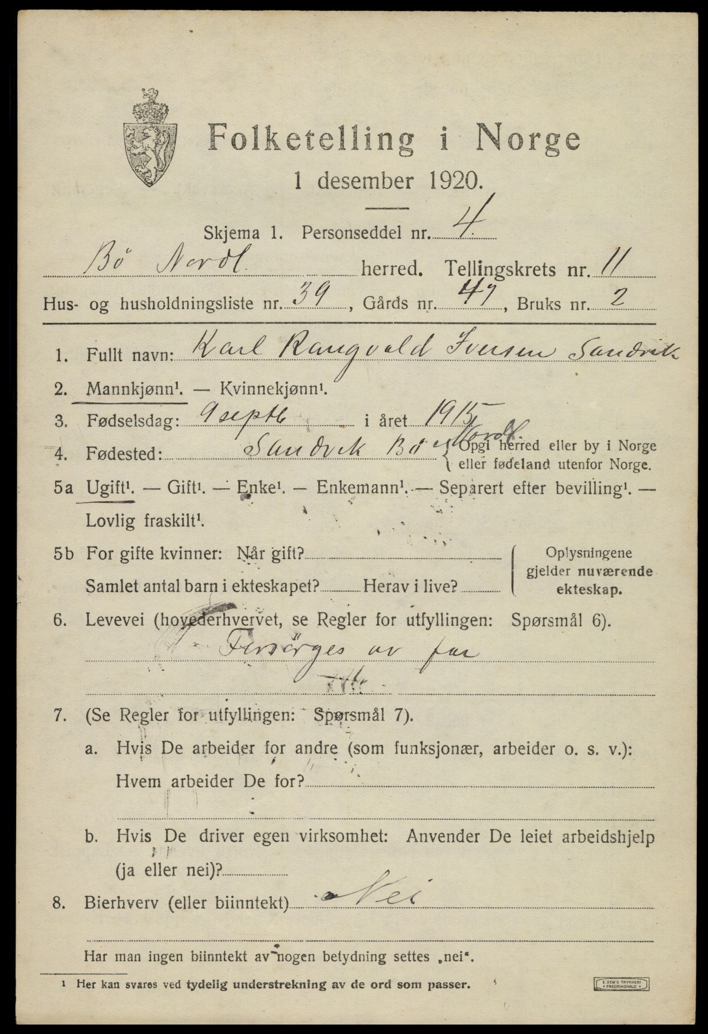 SAT, 1920 census for Bø, 1920, p. 10386