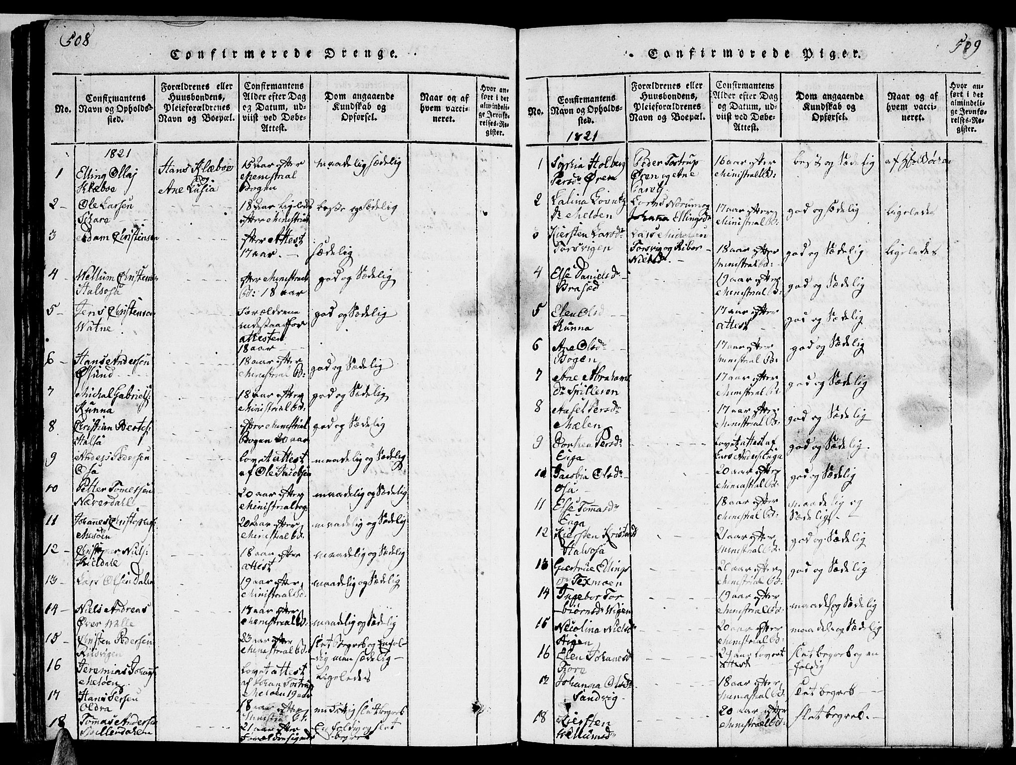 Ministerialprotokoller, klokkerbøker og fødselsregistre - Nordland, AV/SAT-A-1459/841/L0617: Parish register (copy) no. 841C01 /2, 1820-1830, p. 508-509