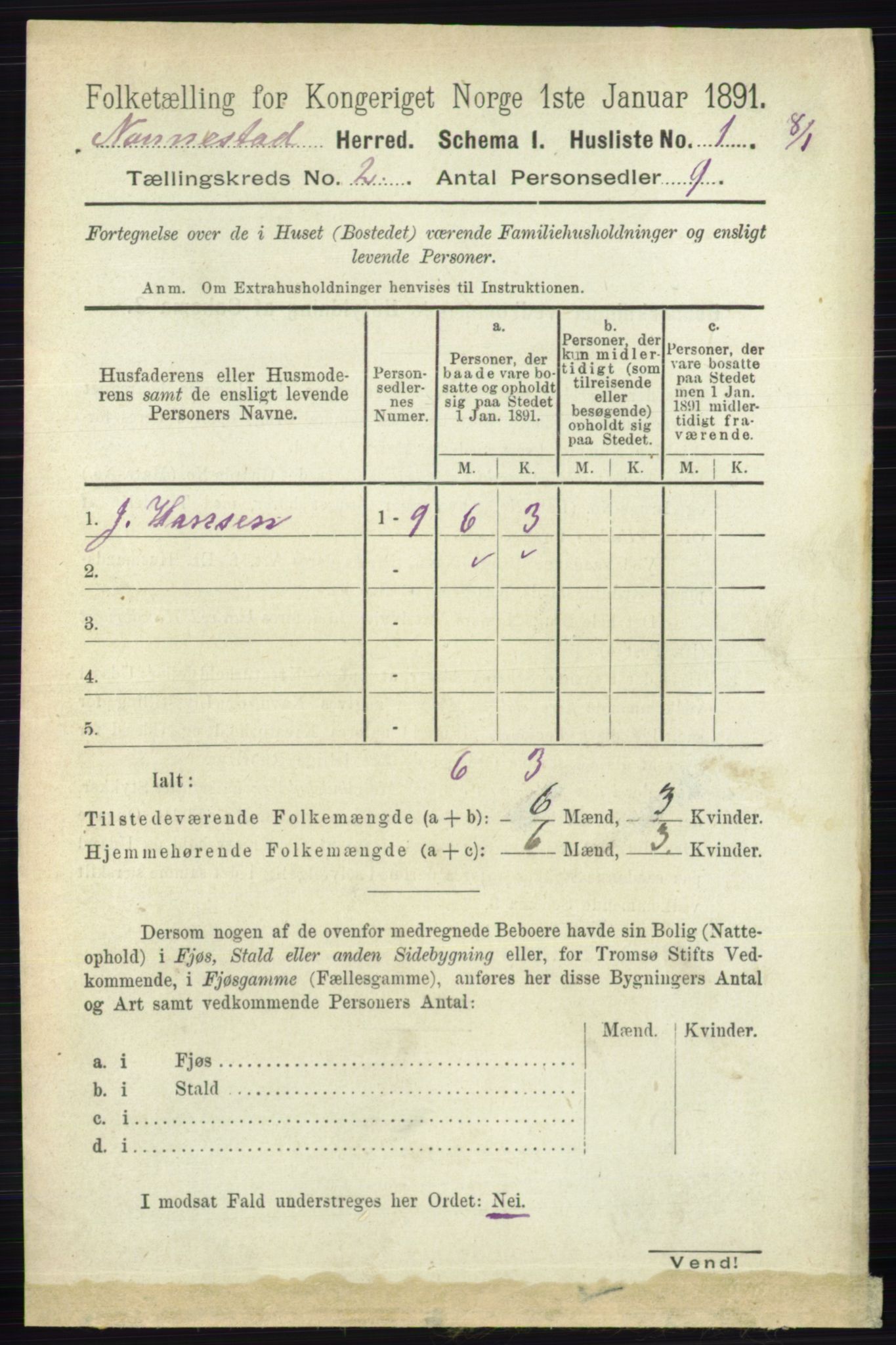 RA, 1891 census for 0238 Nannestad, 1891, p. 820