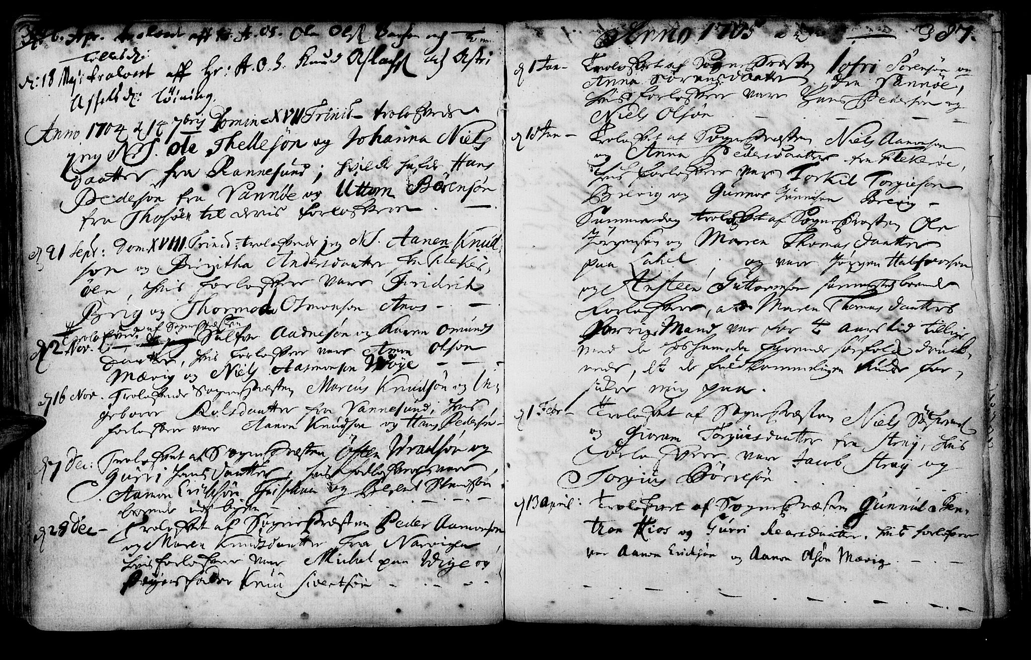 Oddernes sokneprestkontor, SAK/1111-0033/F/Fa/Faa/L0001: Parish register (official) no. A 1, 1692-1718, p. 386-387