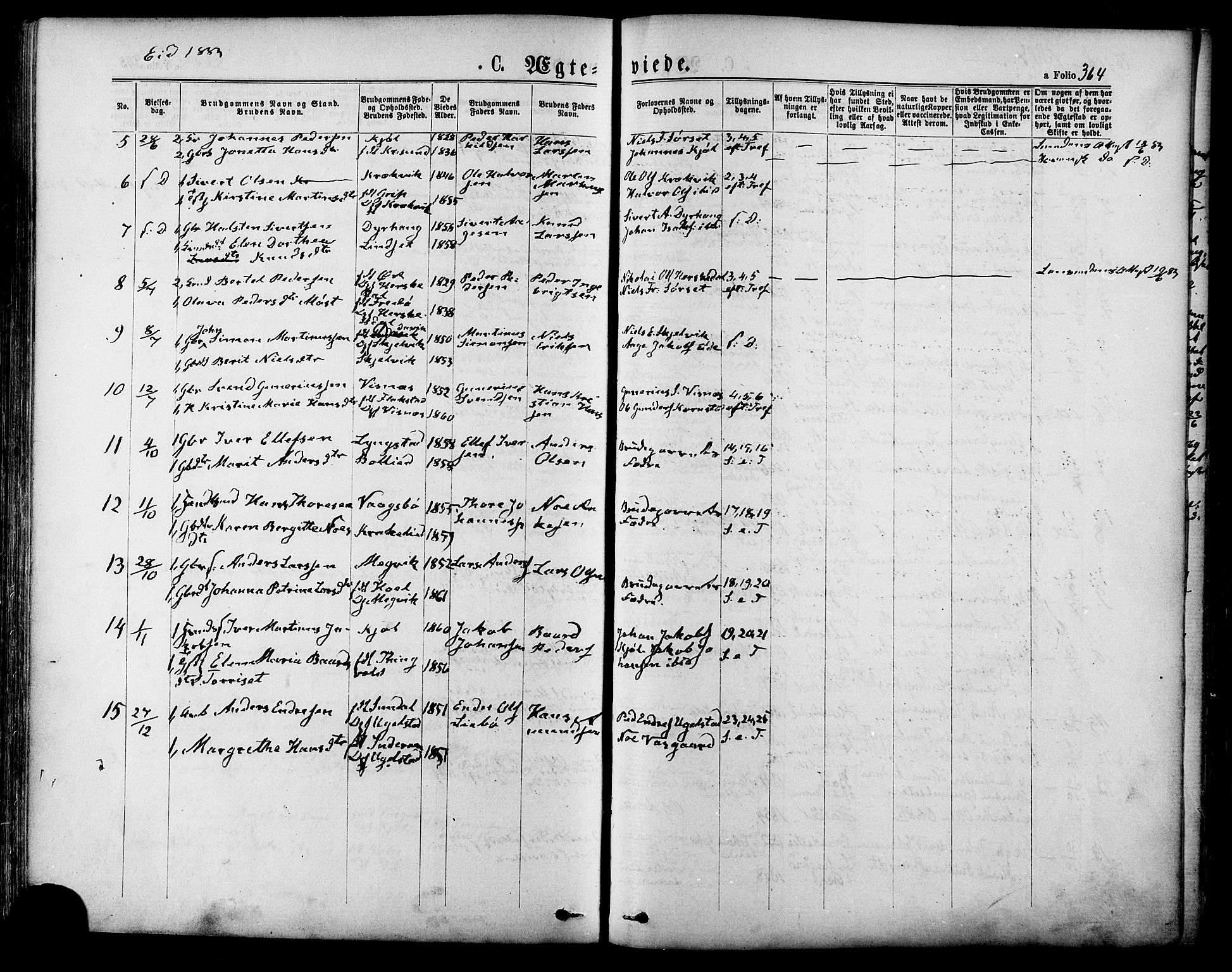Ministerialprotokoller, klokkerbøker og fødselsregistre - Møre og Romsdal, SAT/A-1454/568/L0806: Parish register (official) no. 568A12 /4, 1878-1884, p. 364