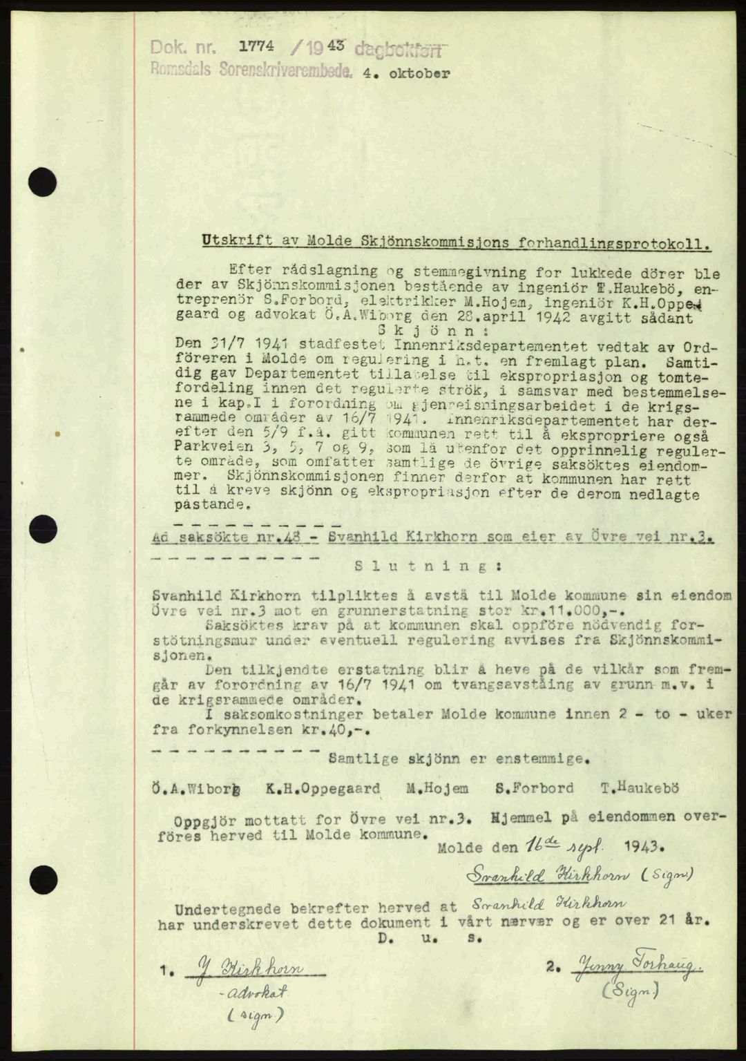 Romsdal sorenskriveri, AV/SAT-A-4149/1/2/2C: Mortgage book no. A15, 1943-1944, Diary no: : 1774/1943