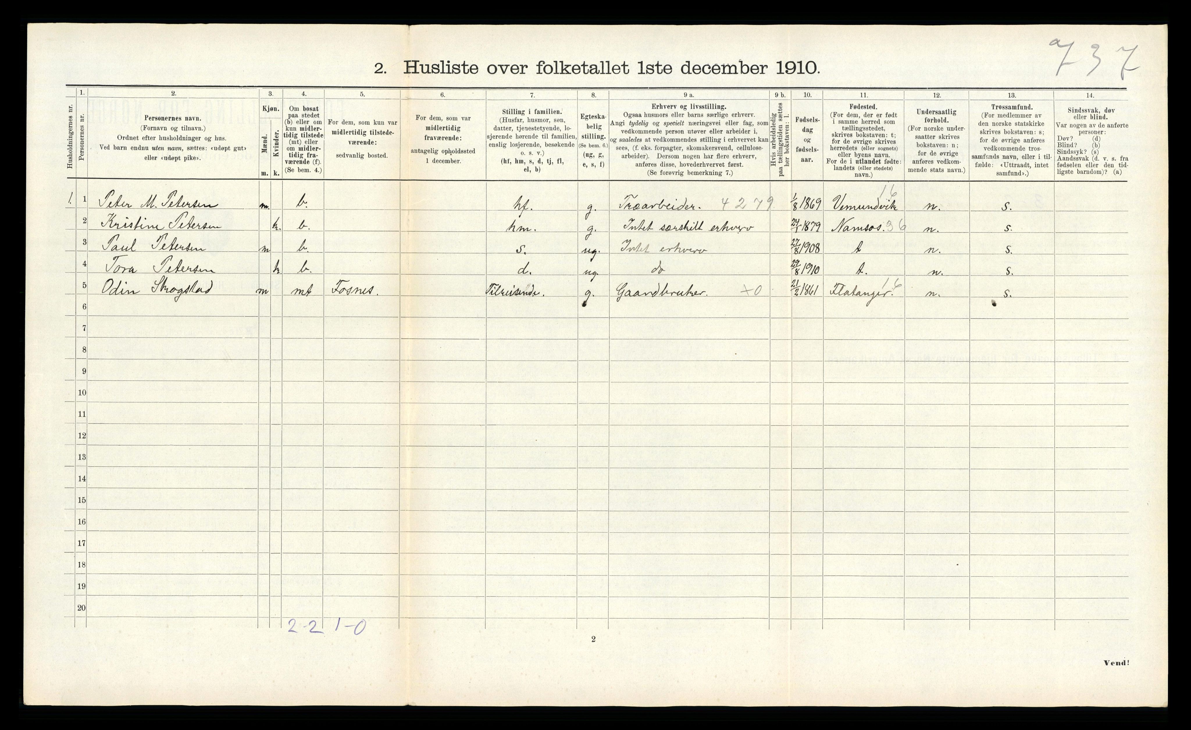 RA, 1910 census for Klinga, 1910, p. 320