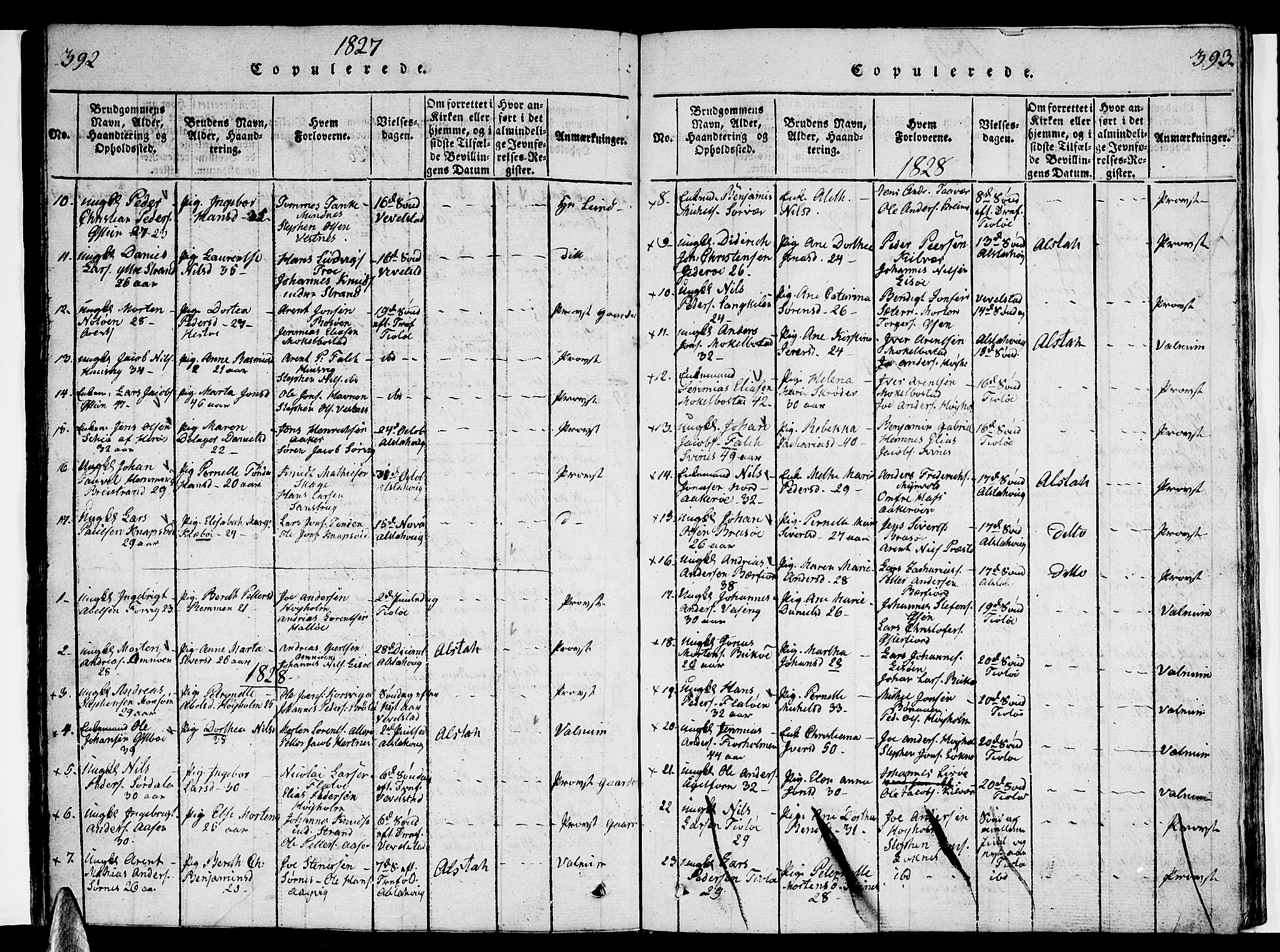 Ministerialprotokoller, klokkerbøker og fødselsregistre - Nordland, AV/SAT-A-1459/830/L0457: Parish register (copy) no. 830C01 /1, 1820-1842, p. 392-393