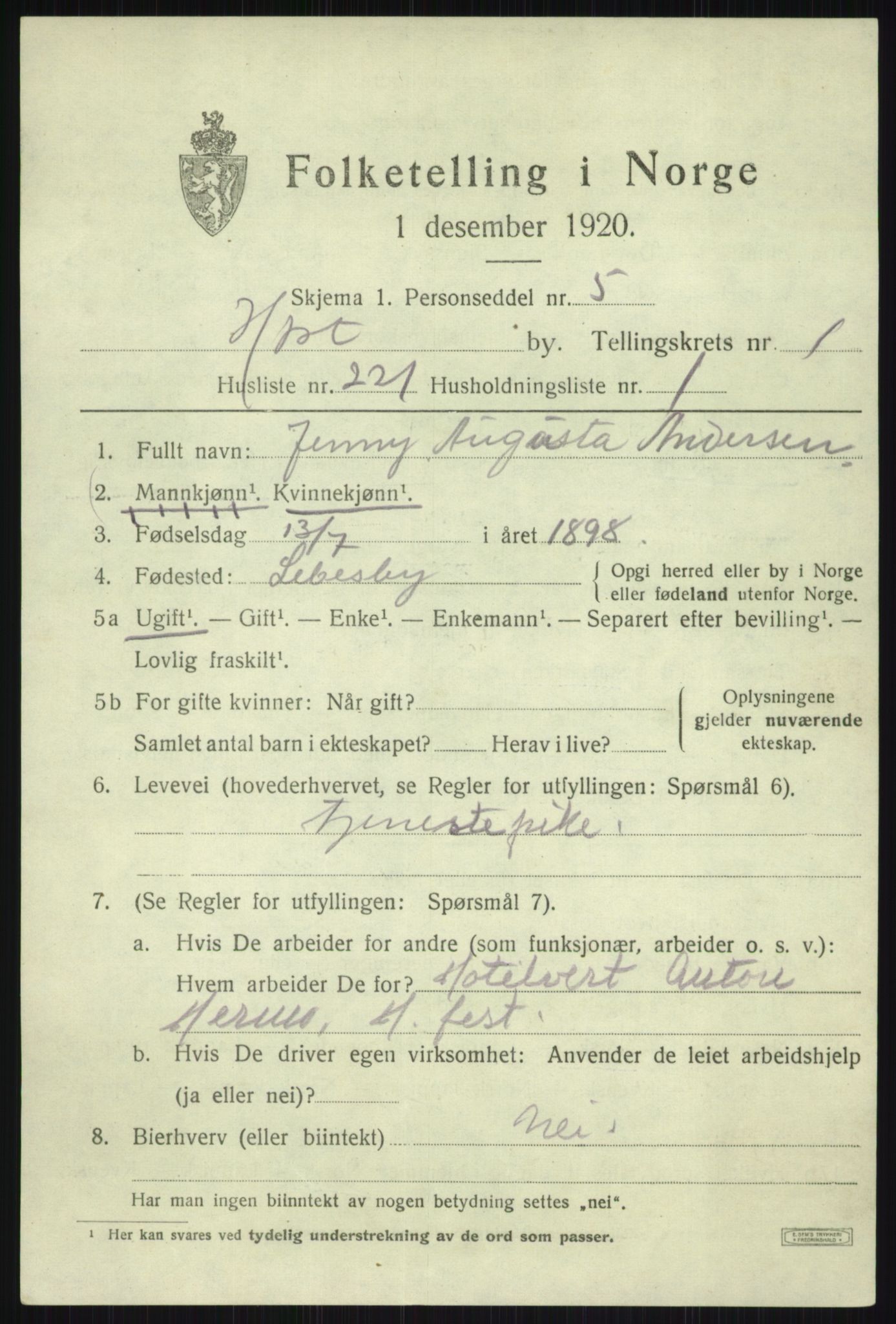 SATØ, 1920 census for Hammerfest, 1920, p. 5784