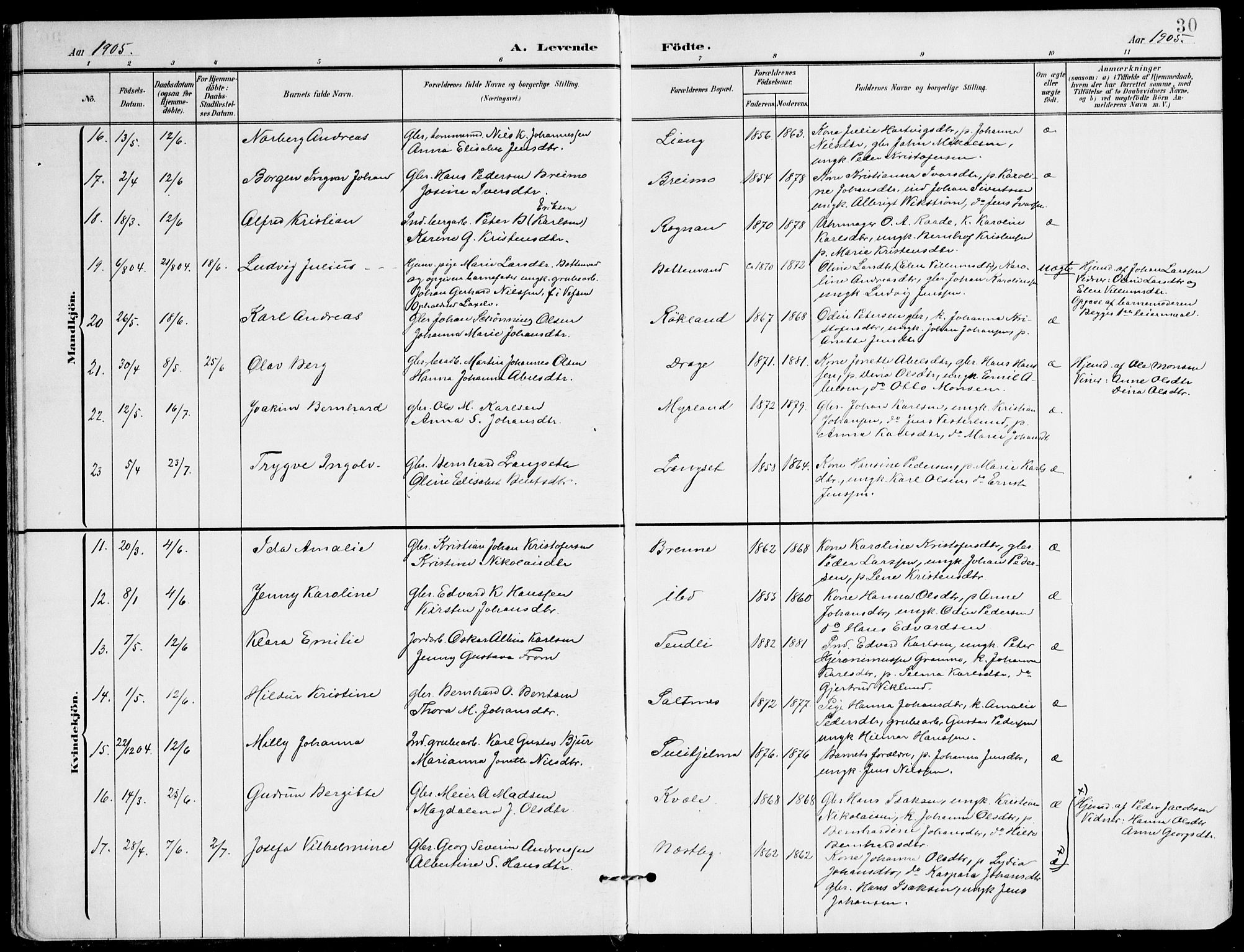 Ministerialprotokoller, klokkerbøker og fødselsregistre - Nordland, AV/SAT-A-1459/847/L0672: Parish register (official) no. 847A12, 1902-1919, p. 30