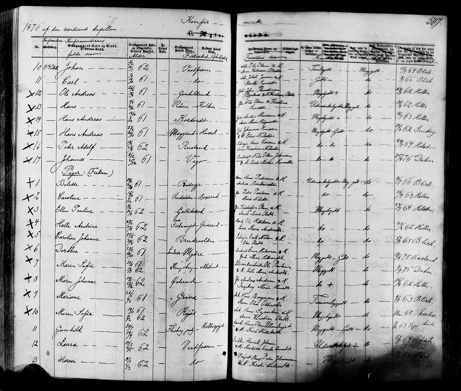 Eiker kirkebøker, SAKO/A-4/F/Fa/L0017: Parish register (official) no. I 17, 1869-1877, p. 507