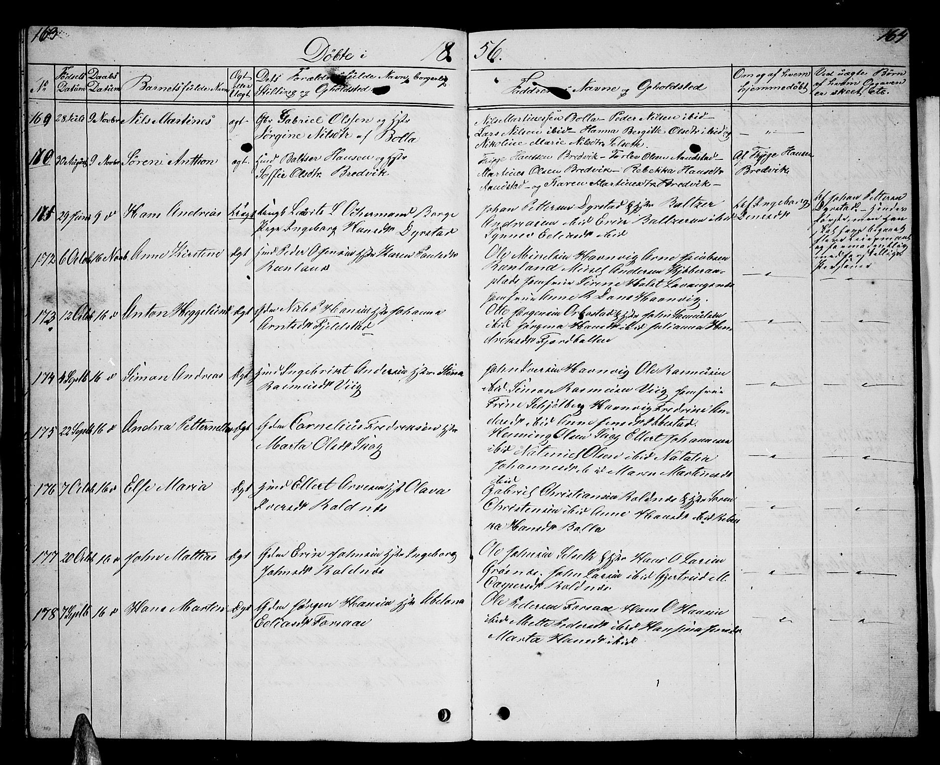 Ibestad sokneprestembete, AV/SATØ-S-0077/H/Ha/Hab/L0004klokker: Parish register (copy) no. 4, 1852-1860, p. 163-164